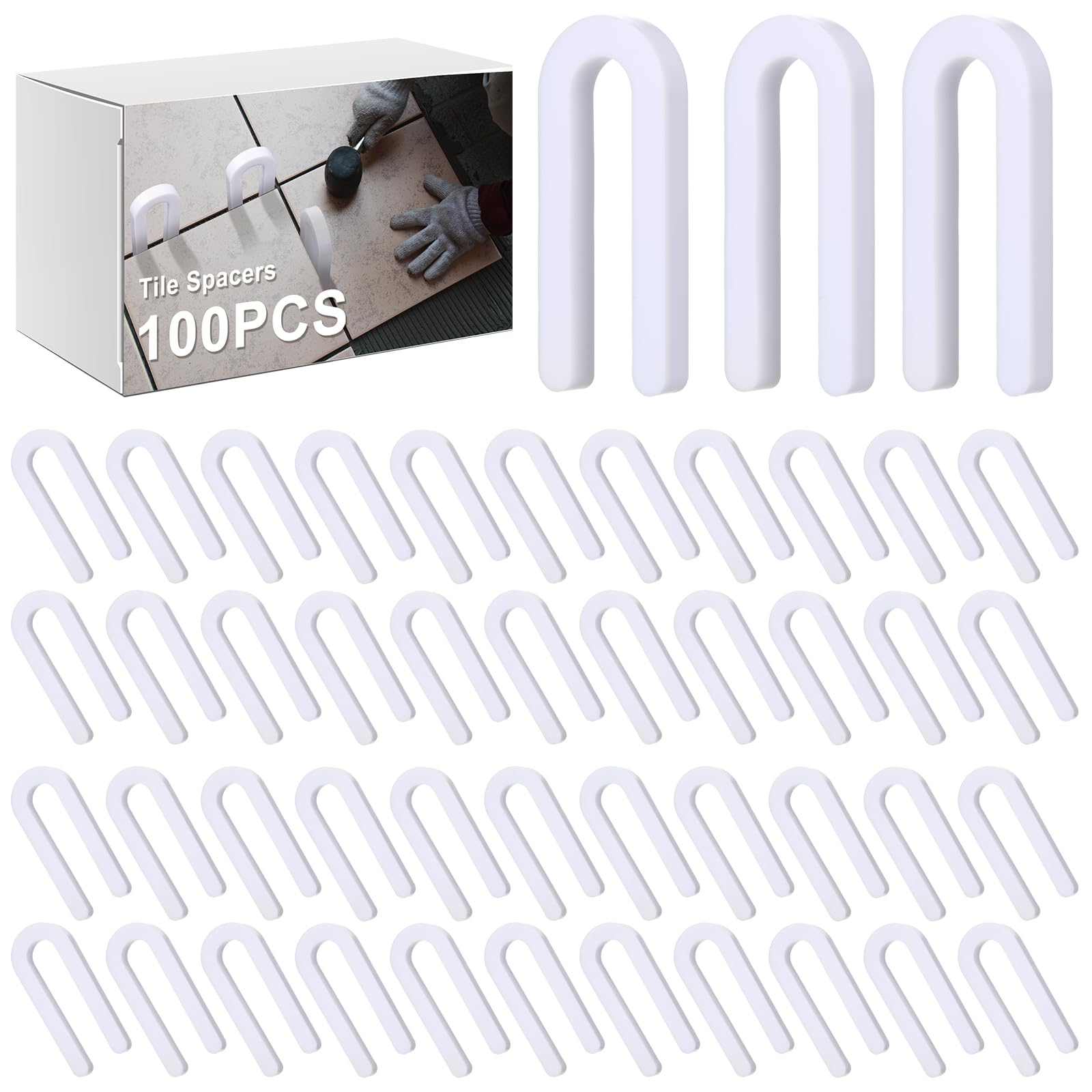 UUDULY  100 Pcs 3/8 Inch Nylon U Shaped Tile Spacers Horseshoe Leveling System for Flooring Deck Board Pave Tile Installation