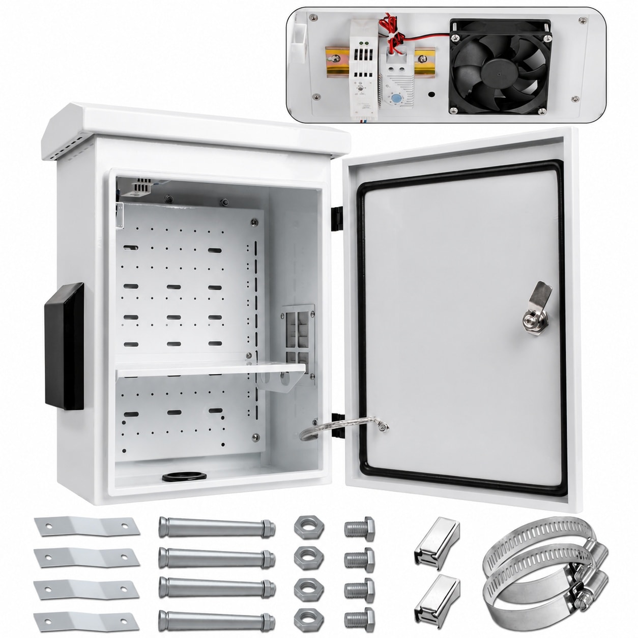 Anqtovp  Outdoor Electrical Box with Thermostat and Fan Cold Rolled Steel Plate Aluminum Alloy Back Beam One Piece Ventilation Design IP65