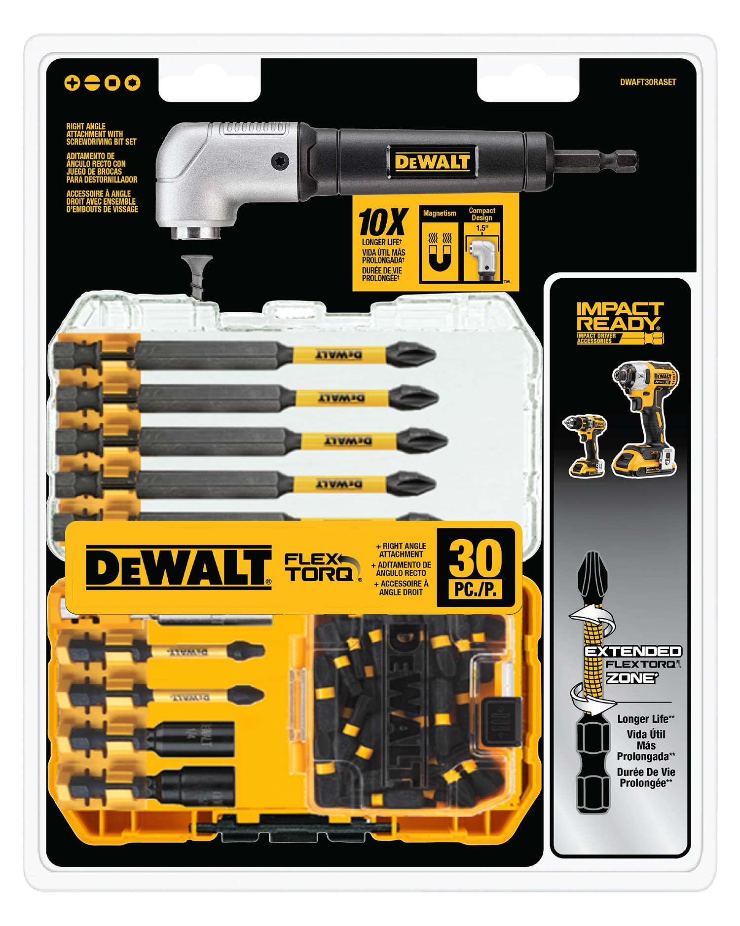 DEWALT Impact Ready Right Angle Drill Attachment & FlexTorq 26-Piece 1/4-in  x Set Impact Driver Bit Set