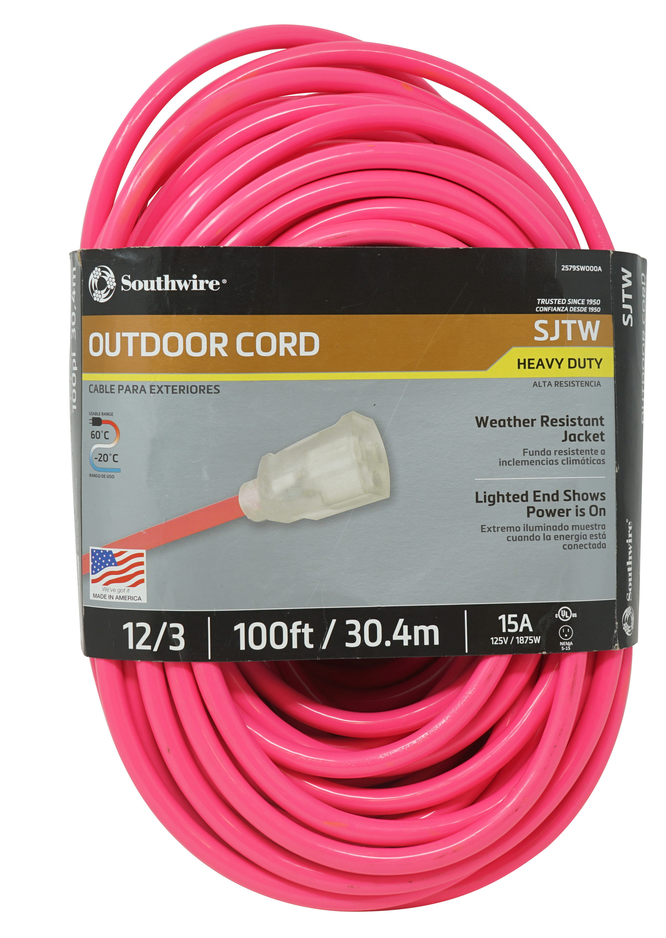 Southwire 100-ft 12 3-Prong Outdoor Sjtw Heavy Duty Lighted Extension Cord  in the Extension Cords department at