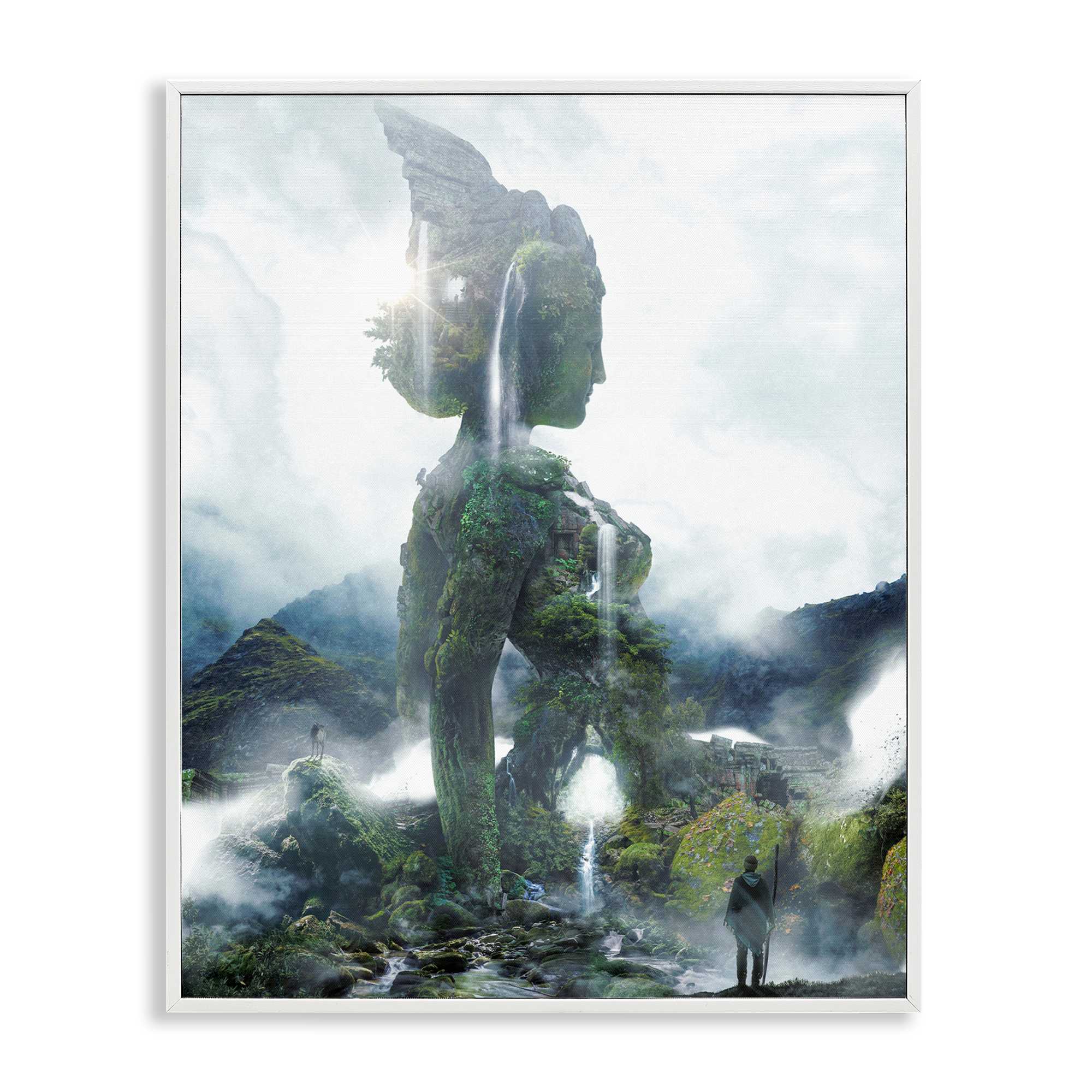 Stupell Industries BT-393-WFR-11X14 Mossy Nature Statue of Woman White Framed Giclee Art By Barrett Biggers 11 x 14