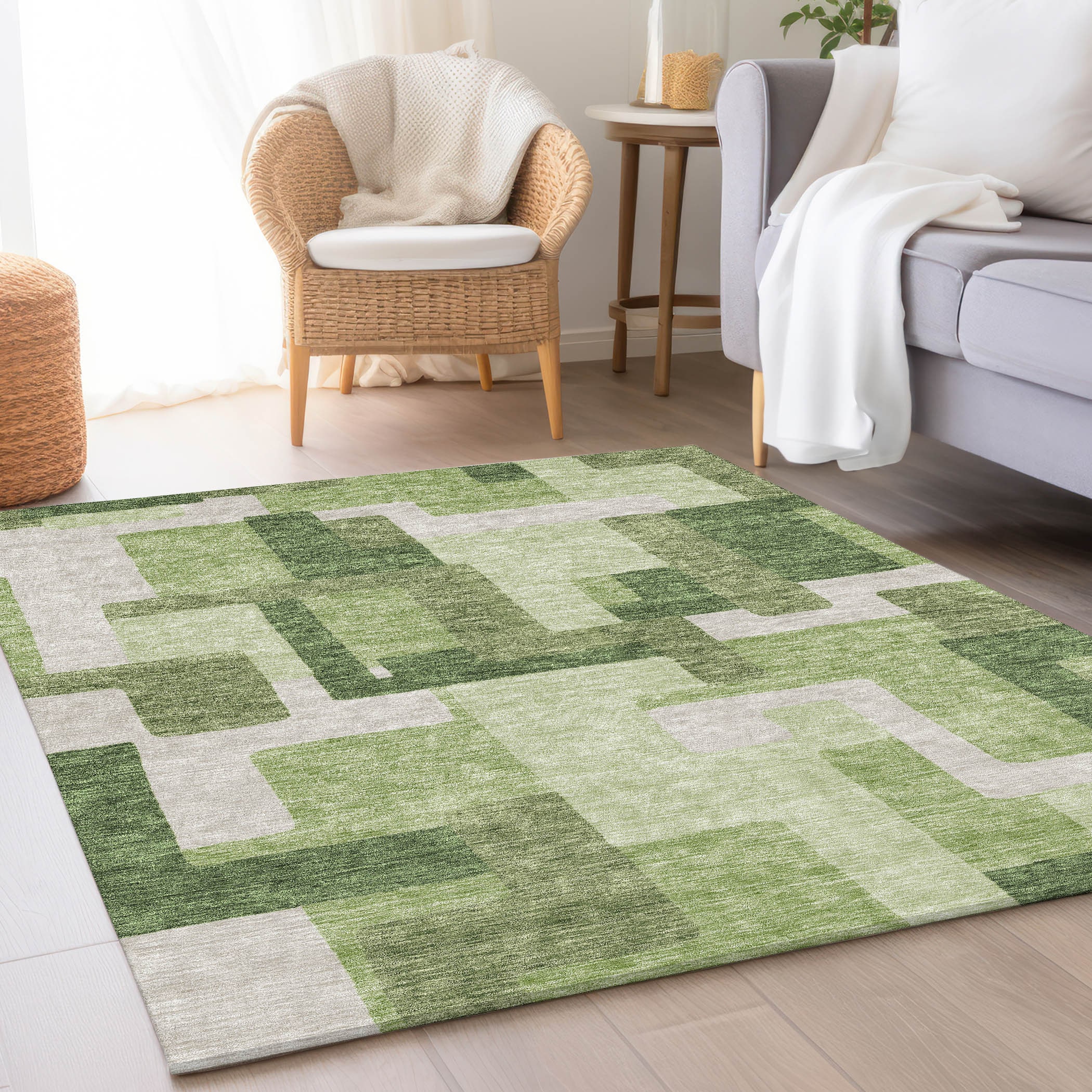 Addison Rugs ACN740GE8X10 Chantille ACN740GE 8 x 10 (ft) Polyester Green Rectangular Indoor/Outdoor Geometric Machine washable Area rug