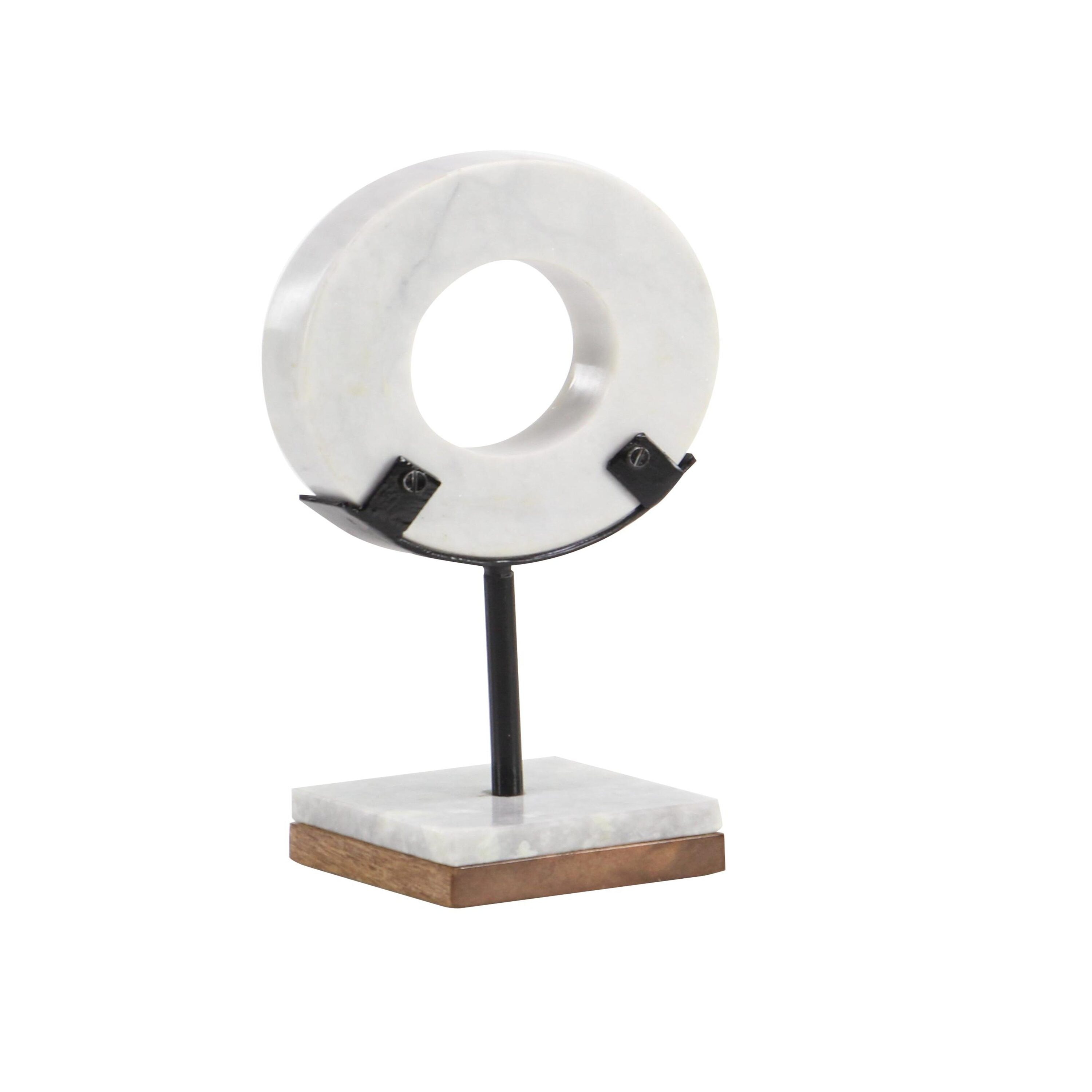 White Marble Ring Sculpture with Wood Base