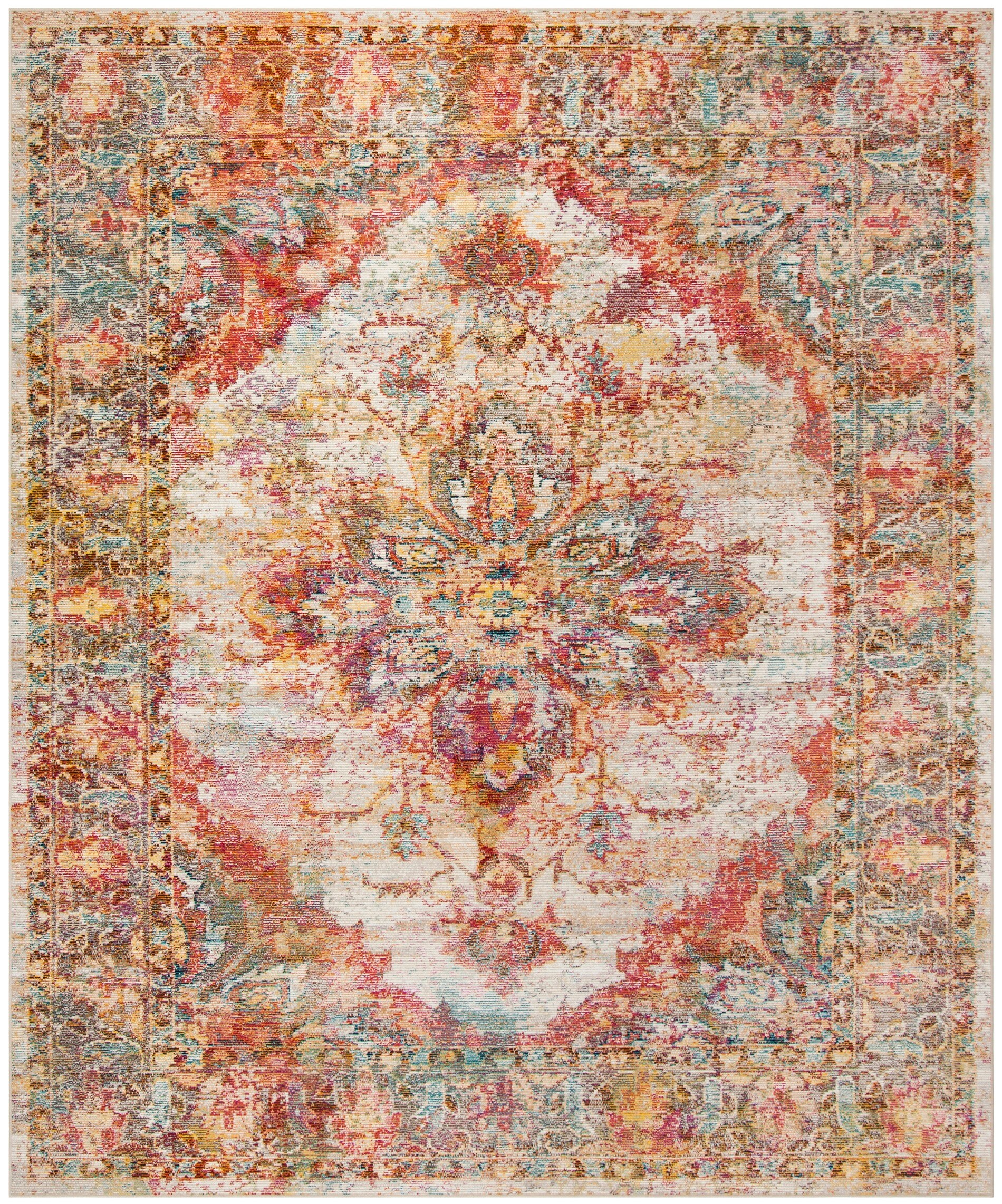 Cream and Rose Floral Medallion 8' x 10' Synthetic Area Rug