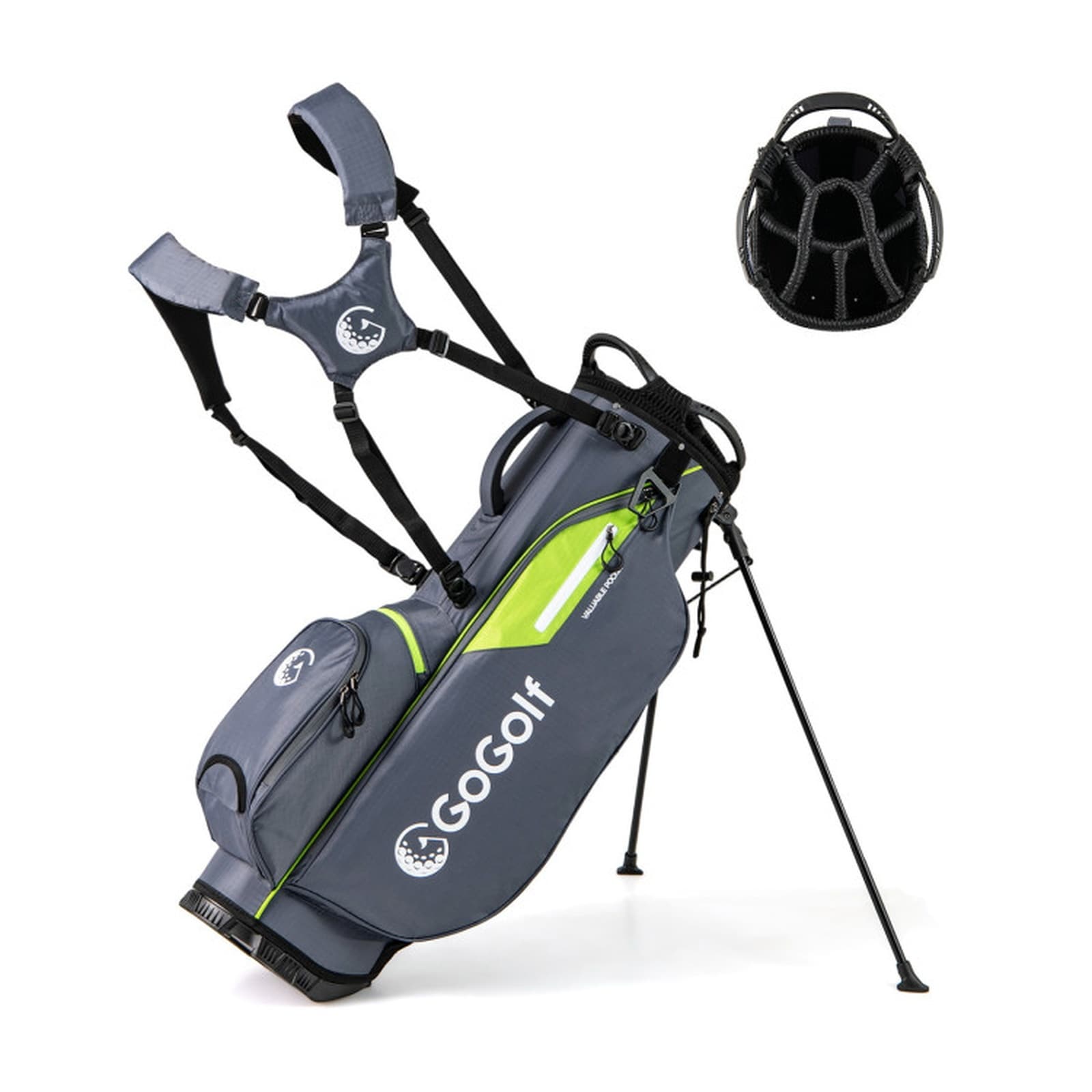 SUGIFT Lightweight Golf Stand Bag with 8-Way Top Dividers 5 Zippered Pockets Dual Shoulder Strap Pop-Up Legs and Rain Hood 4.8-lb-Gray #LW108SUGHY1787