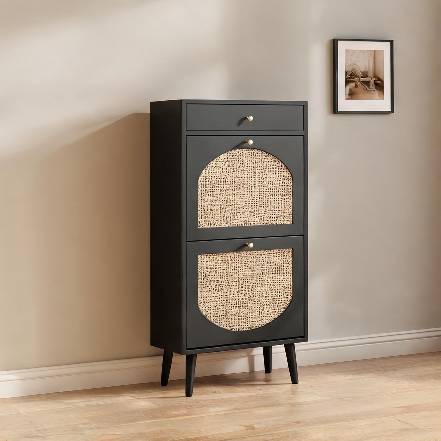 SunJet 2 Flip-Down Doors Cabinet featuring Slim 7 with. Depth Entryway Storage Drawers