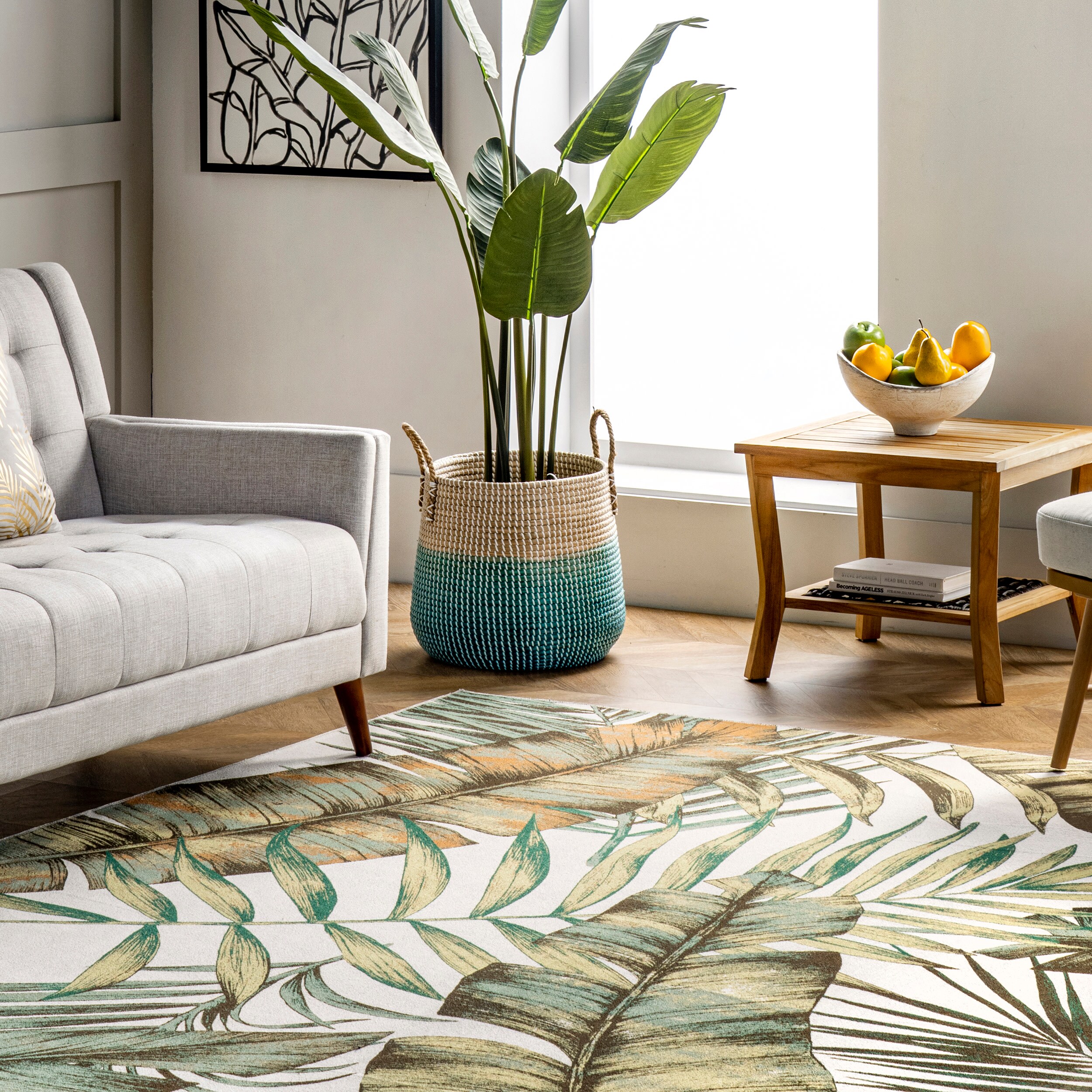 Eco-Friendly Olive Leaf 6' x 9' Synthetic Reversible Area Rug