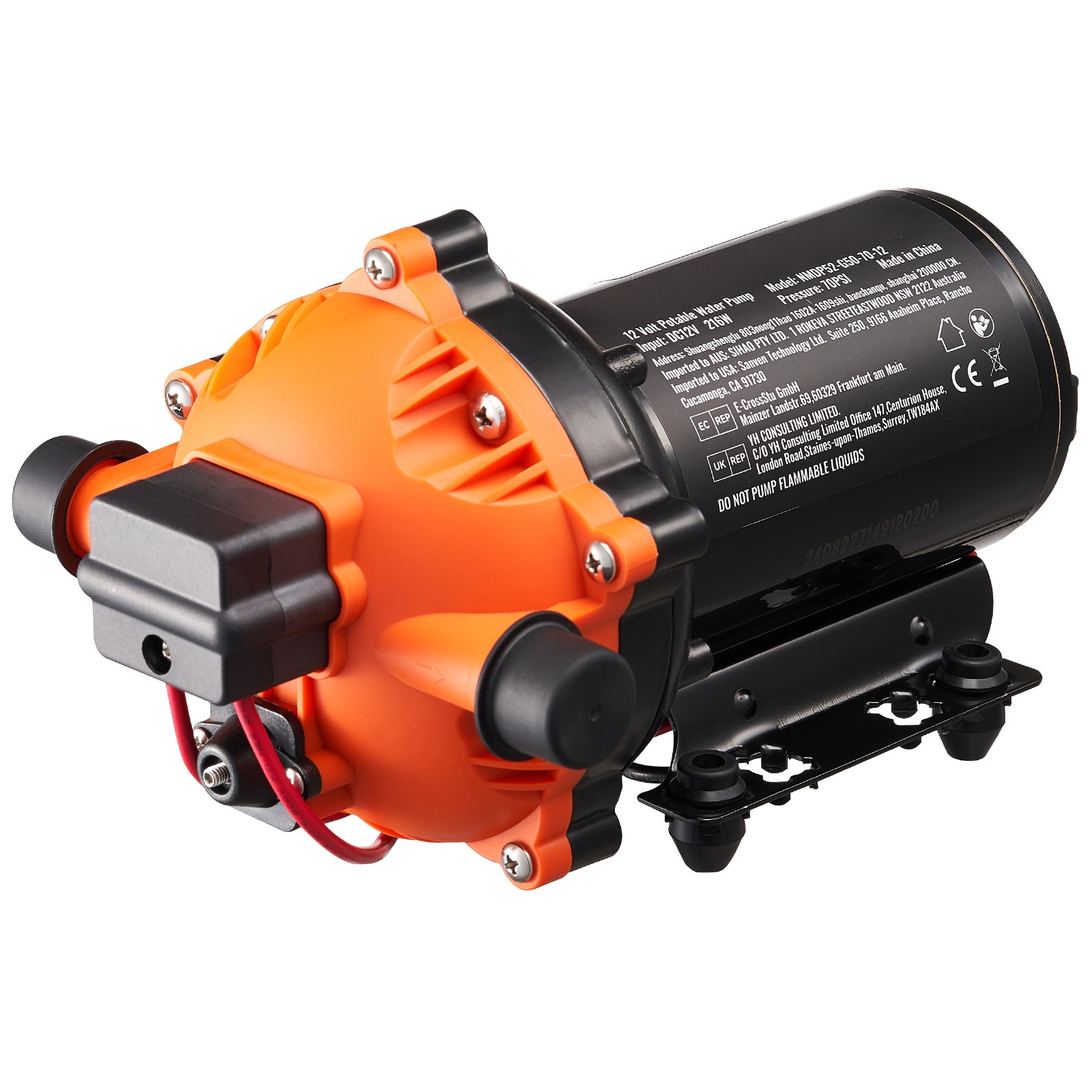 VEVOR SC12VYYSB5Q506437V9 12V Diaphragm Pump  5 GPM (18.93 L/min)  5-Chamber 12V DC Water Pump with Automatic Pressure Switch 40-100 PSI Adjustable  1/2in MNPT Port  for Agricultural Irrigation Construction Site Drainage