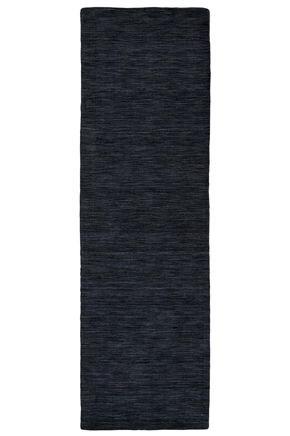 Hand-Knotted Black Wool Runner Rug, 2'6" x 8'