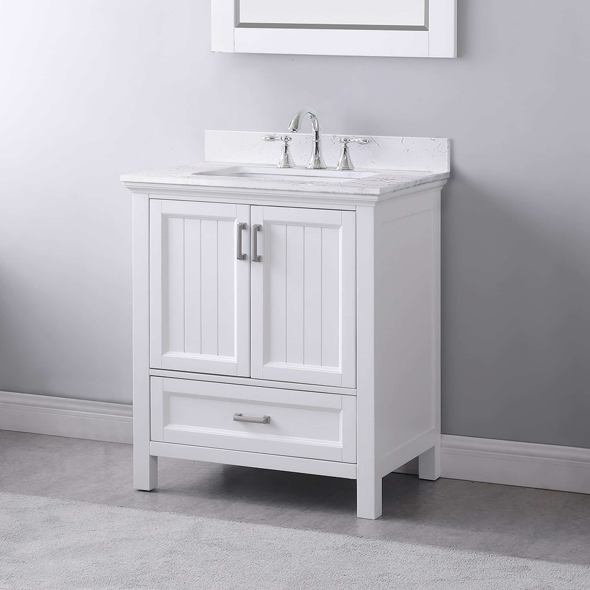 Isla 30" White Single Bathroom Vanity with Marble Countertop