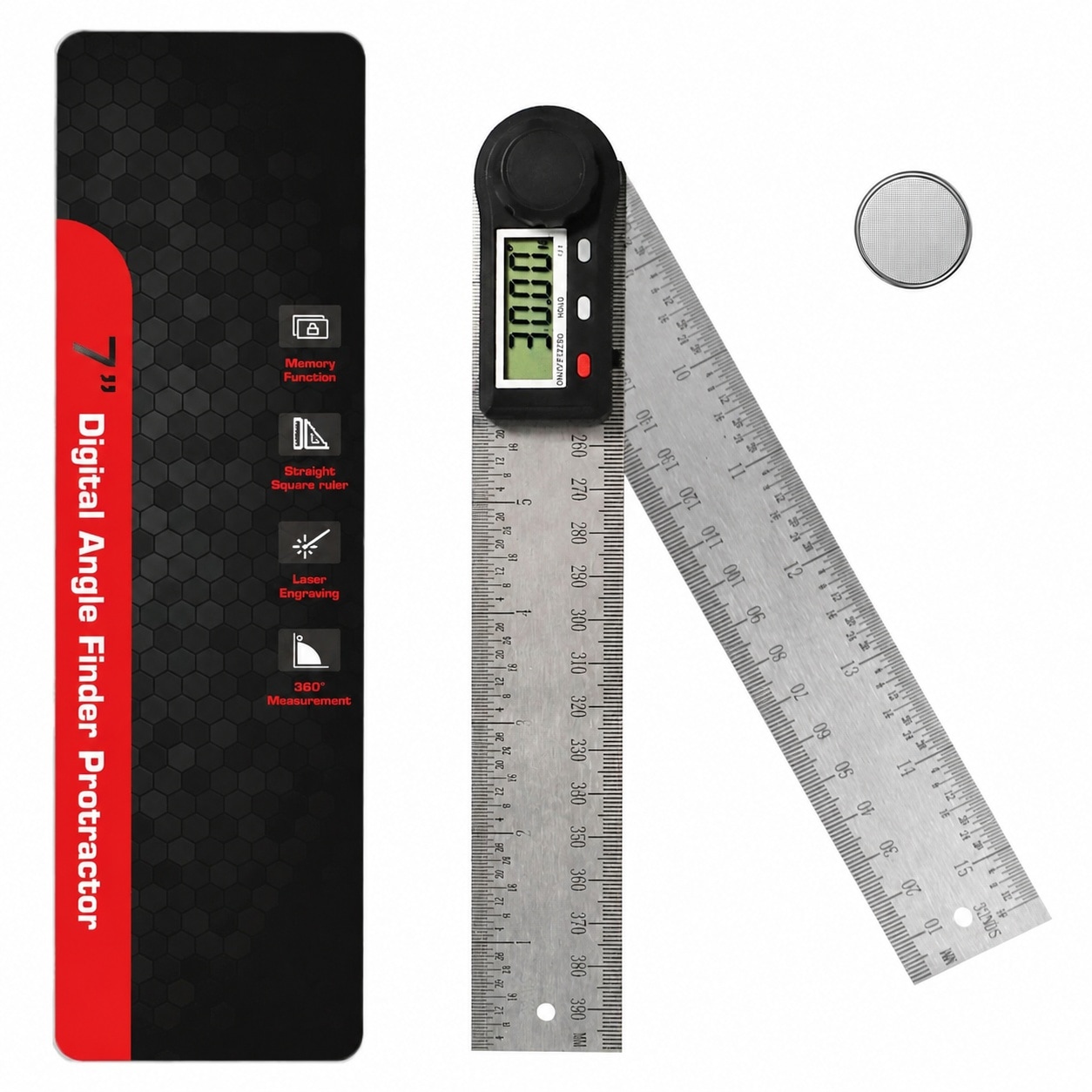 Linder Group Inc Digital angle finder tool 7 inch 200 mm stainless steel protractor ruler continuous dual scale woodworking construction wall corner measurement #L3VF3CQV