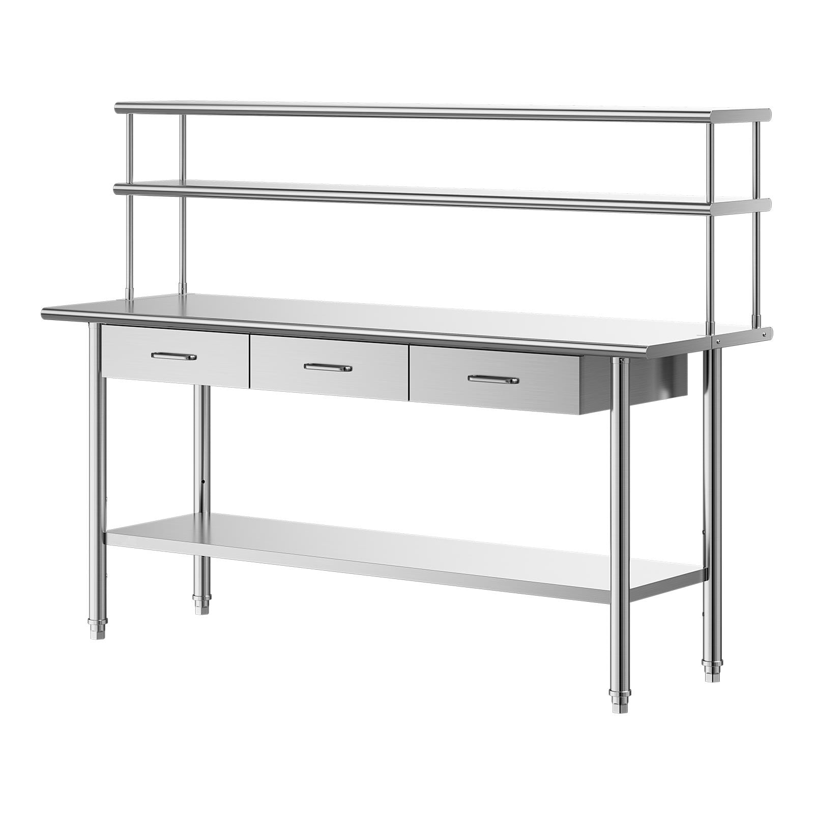 VEVOR Stainless Steel Work Table 24x72 Inch Food Prep Table with Overshelves and 3 Drawers Commercial Kitchen Workstation with Adjustable Undershelf Metal Utility Worktable for Restaurant Garage