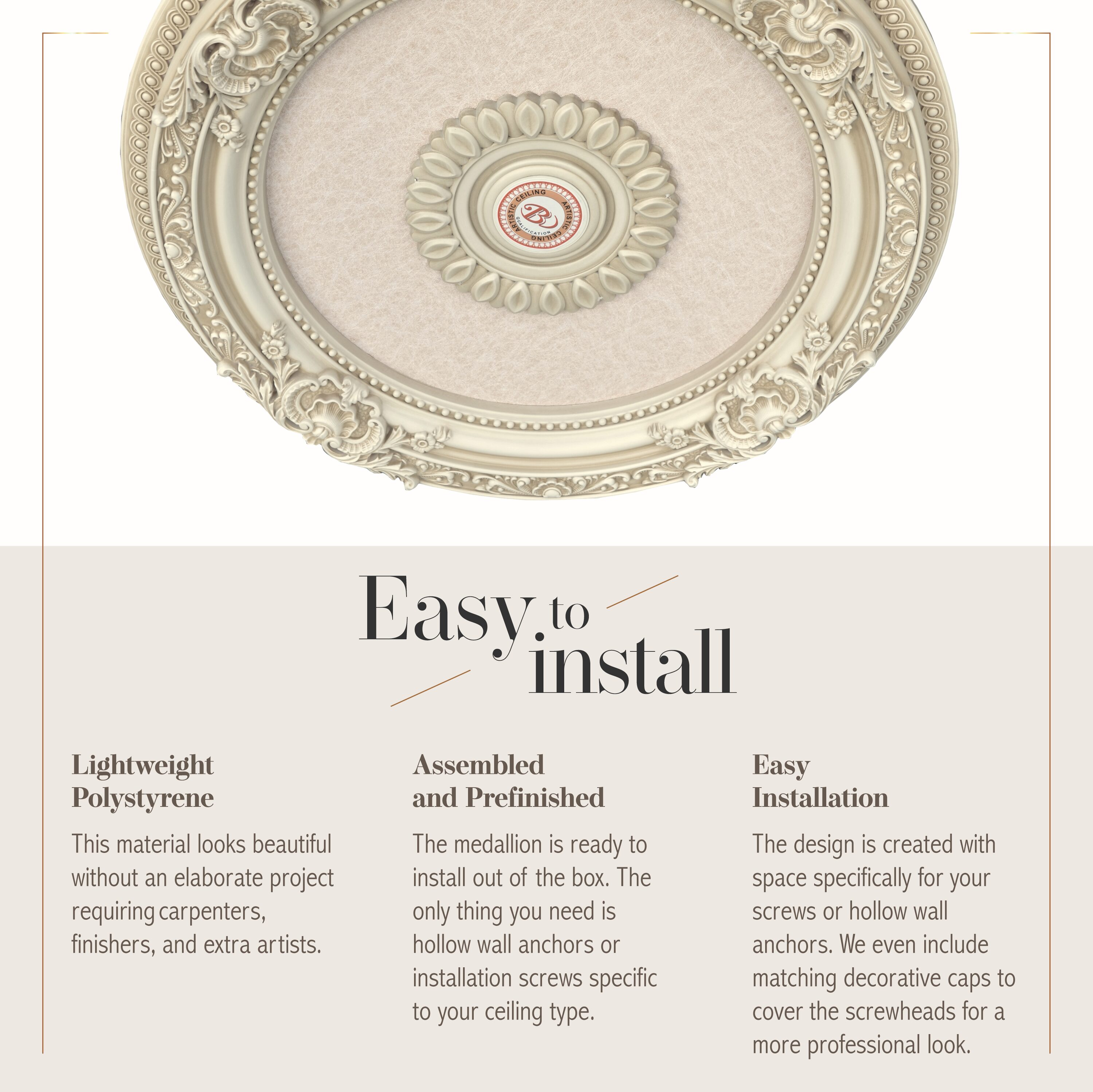 Cream Antique Polystyrene Round Ceiling Medallion, 24 Inches