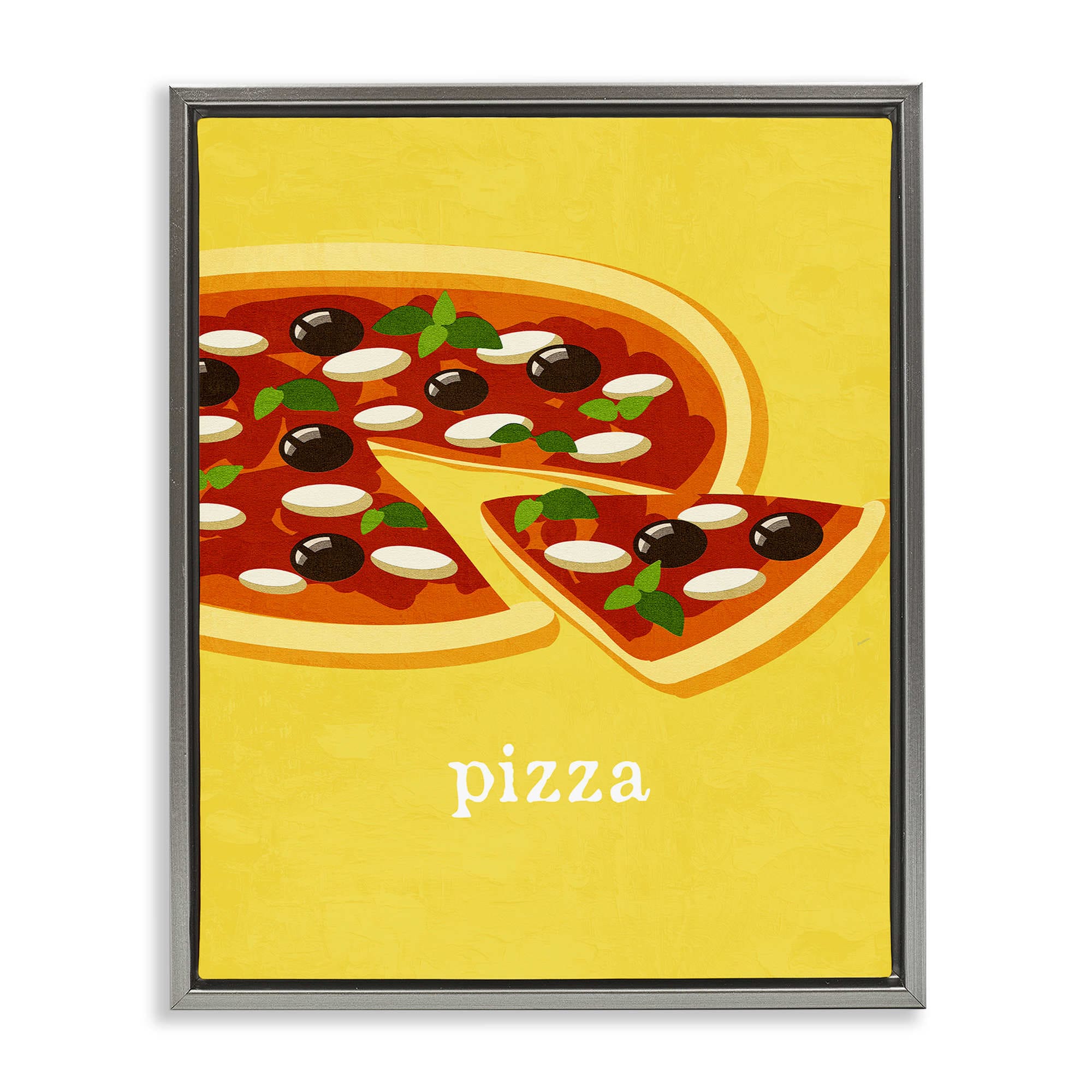 Stupell Industries BS-449-FFL-24X30 Delicious Pizza on Yellow Gray Framed Floater Canvas Wall Art By Kim Allen 25 x 31