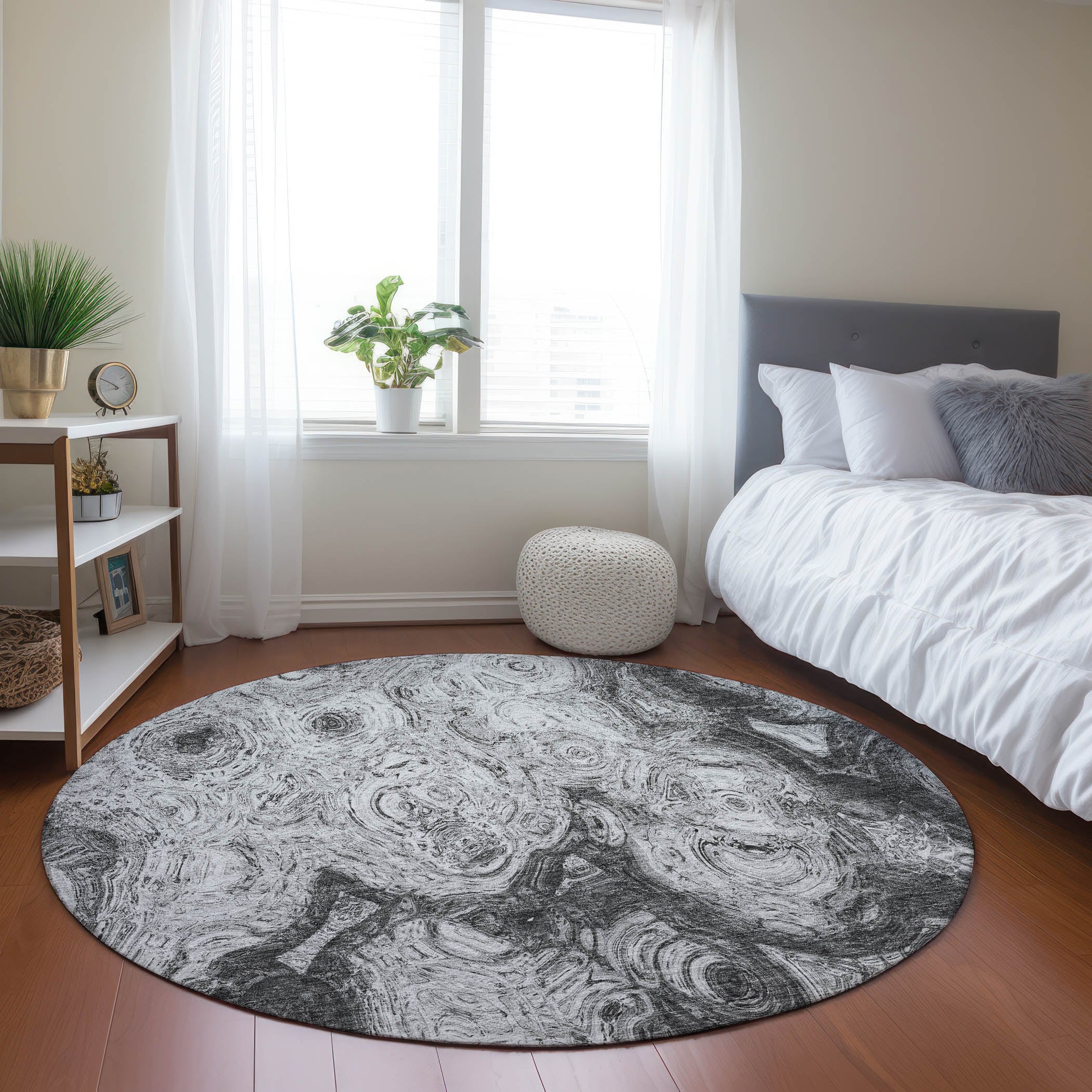 Addison Rugs ACN579GY8RO Chantille ACN579GY 8 x 8 (ft) Polyester Gray Round Indoor/Outdoor Geometric Machine washable Area rug