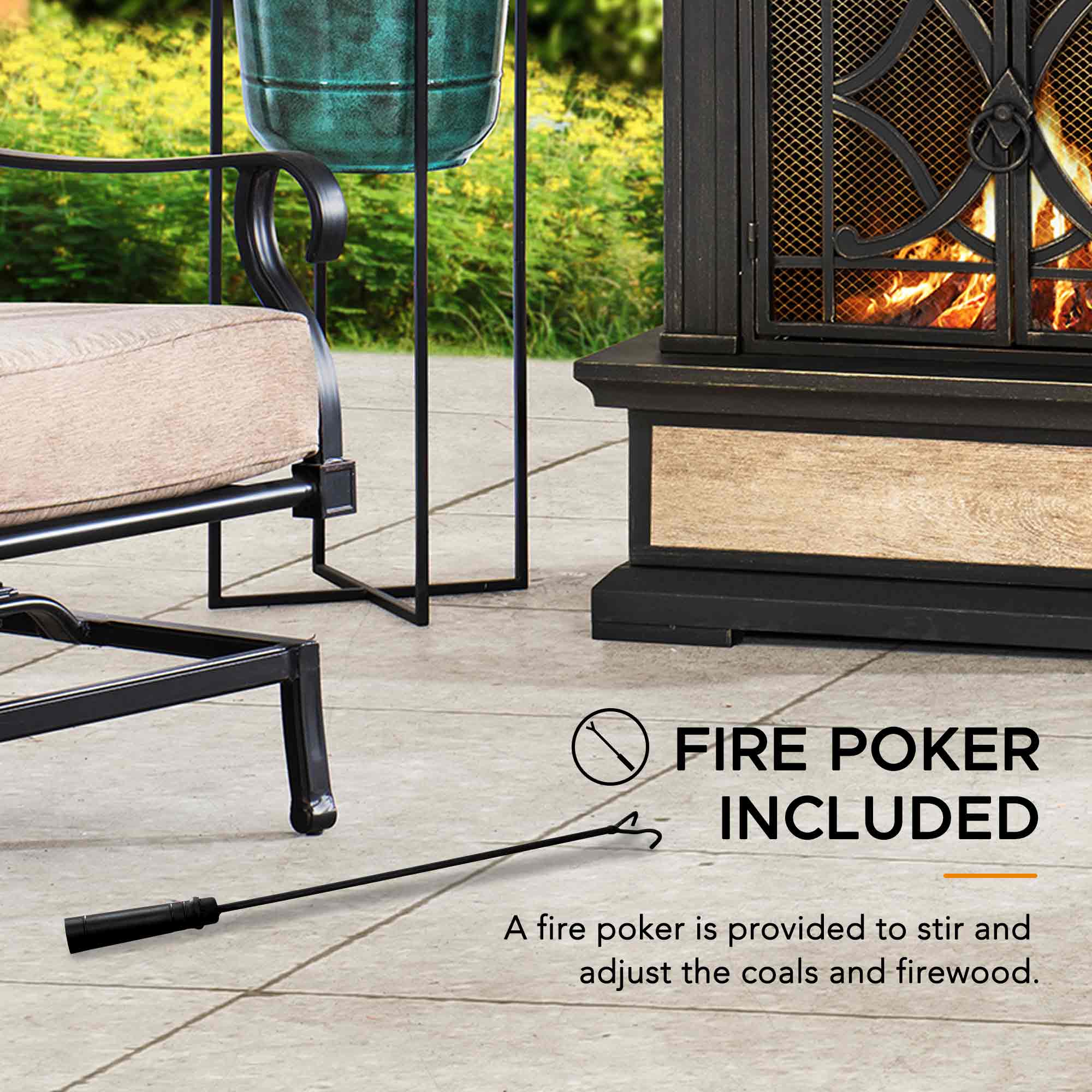 Sunjoy Black Powder-Coated Steel Wood-Burning Chimenea