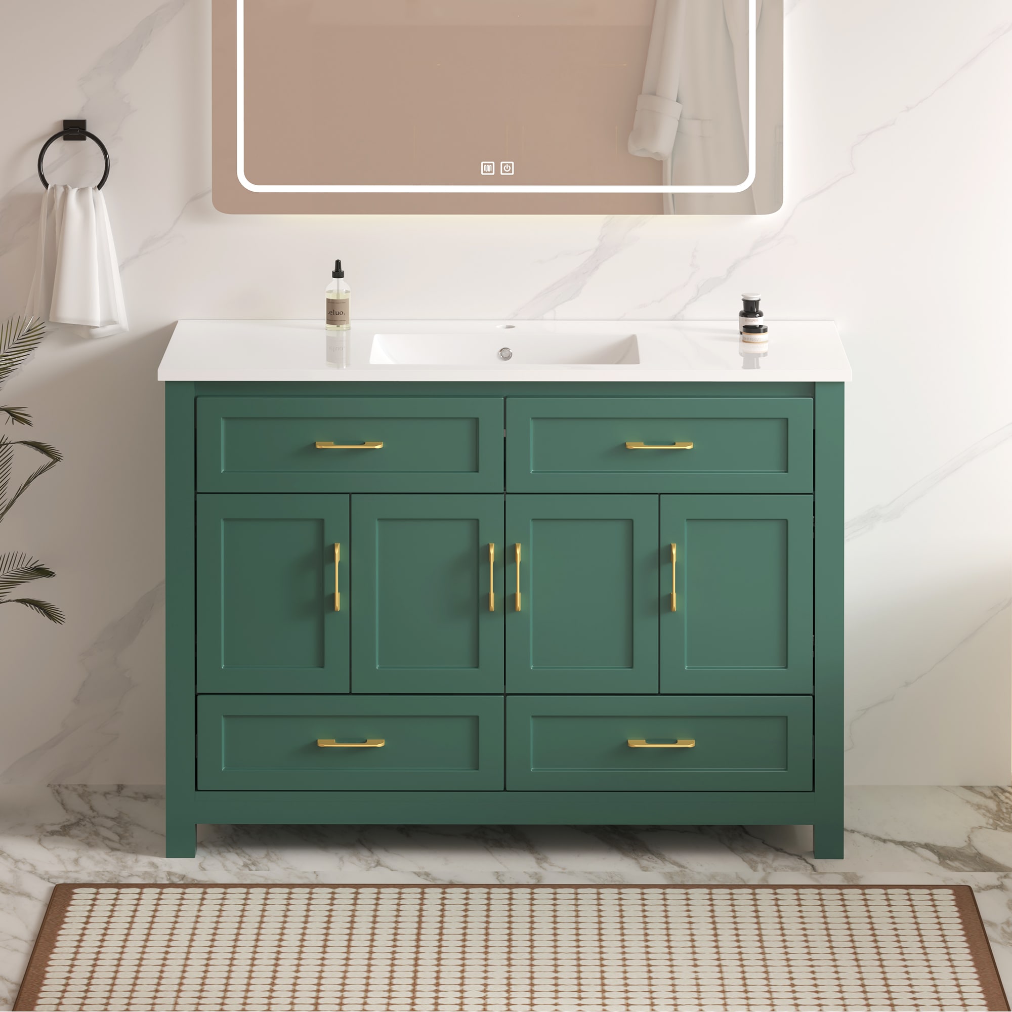 Afhocomp 47.64 in. Single Freestanding Green Bath Vanity with White Resin Top and White Resin Sink Assembled