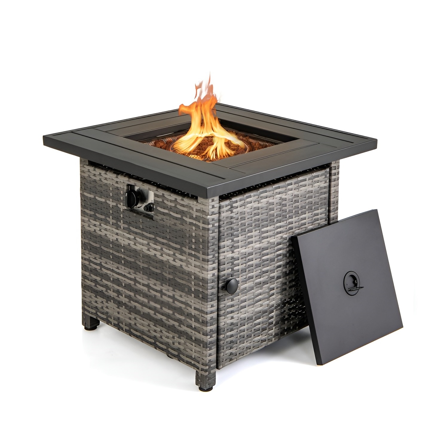 Slickblue - Propane Fire Pit Table - Gray Portable Square 2-in-1 Coffee Fire Pit Table with Lid f...