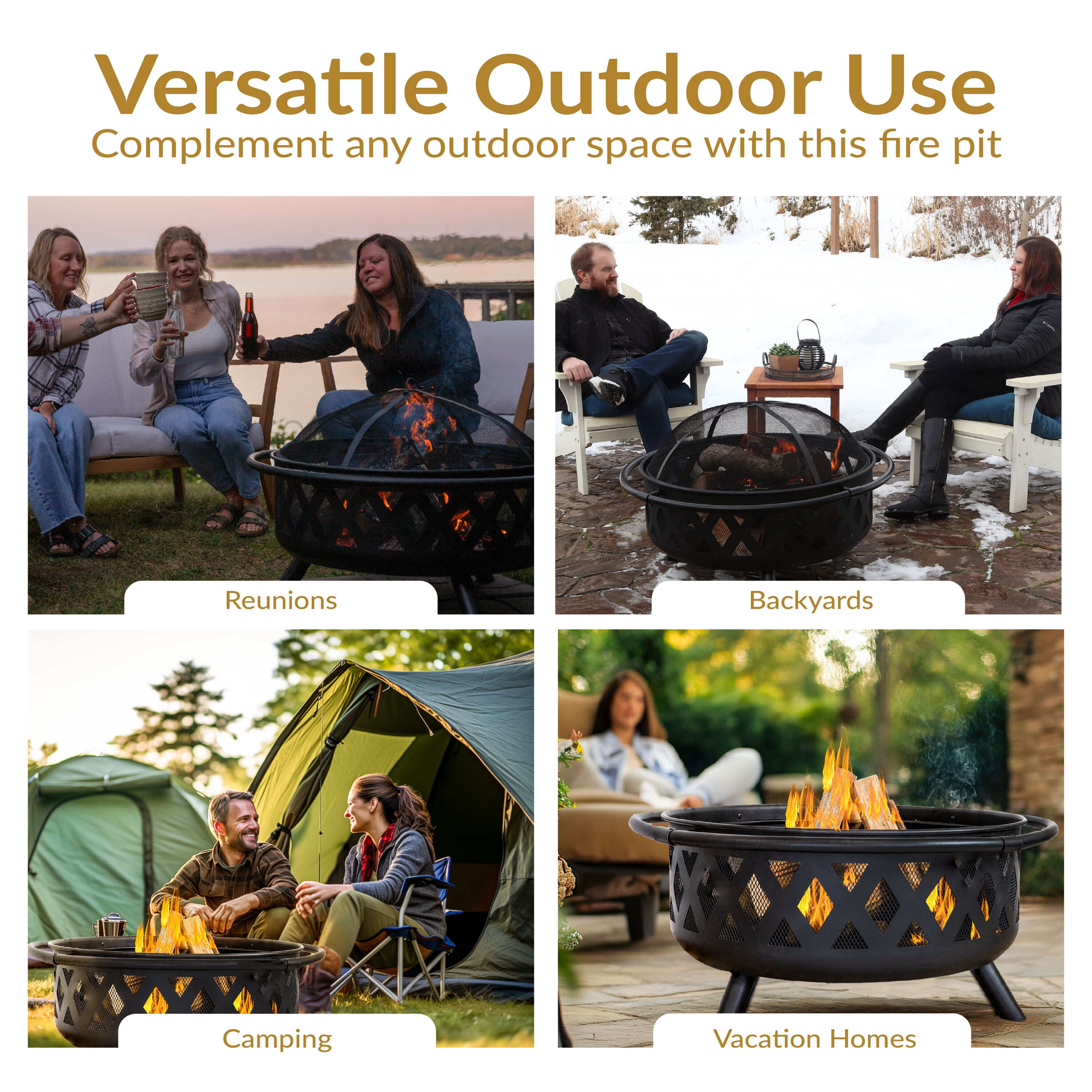 Sunnydaze Decor 36-in W Black Steel Wood-Burning Fire Pit NB