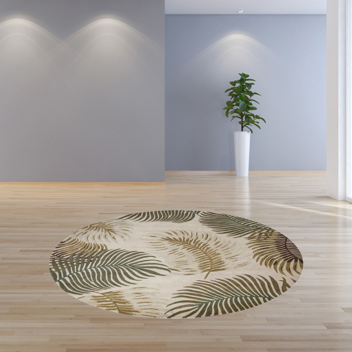 HomeRoots 350153 Bernadette 7 X 7 (ft) Wool Natural Round Indoor Floral/Botanical Area Rug