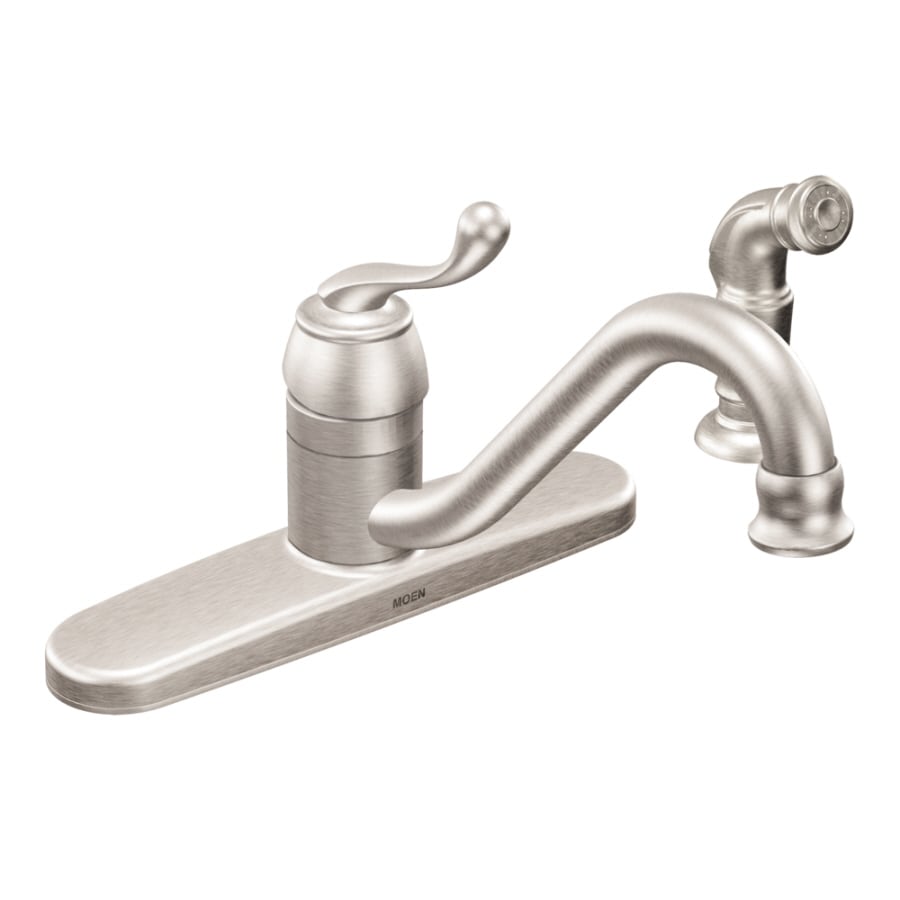 Moen Muirfield Classic Stainless Steel Single Handle Low-arc Kitchen Faucet  with Deck Plate and Side Spray Included in the Kitchen Faucets department  at