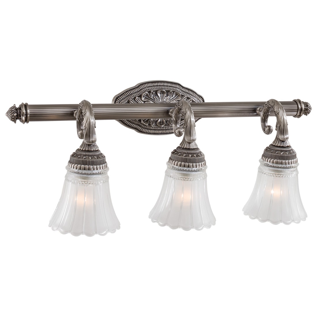 Brushed Nickel 3-Light Traditional Vanity Fixture with Etched Glass Shades