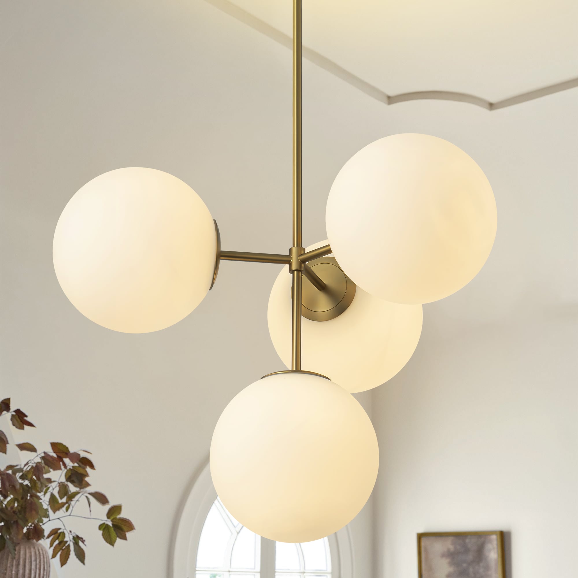 Rennnsan PL810156358 Theo 4 -Light Gold Modern/contemporary Frosted glass Globe Large Hanging Pendant light