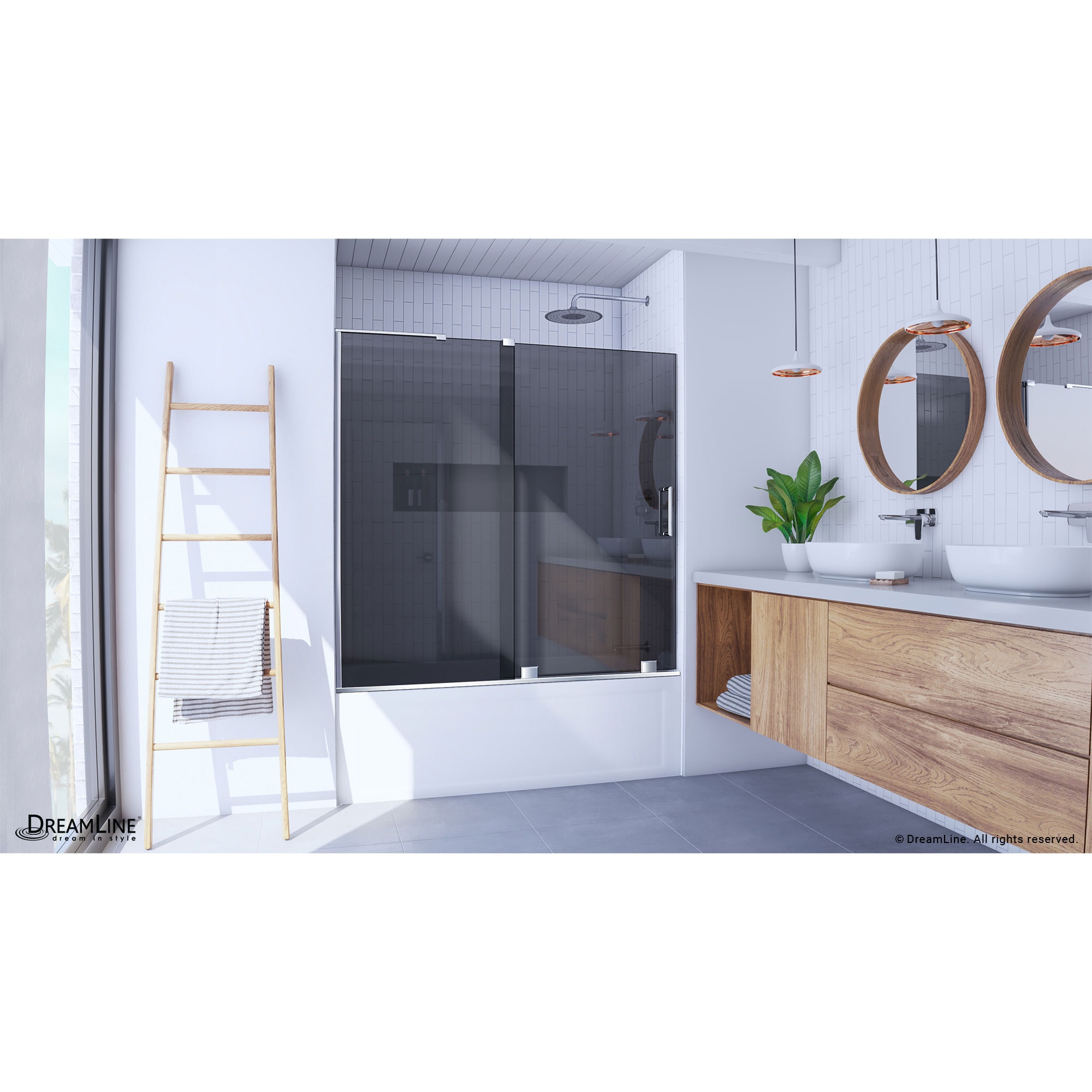 Mirage-X Chrome Frameless Sliding Tub Door with Smoke Gray Glass