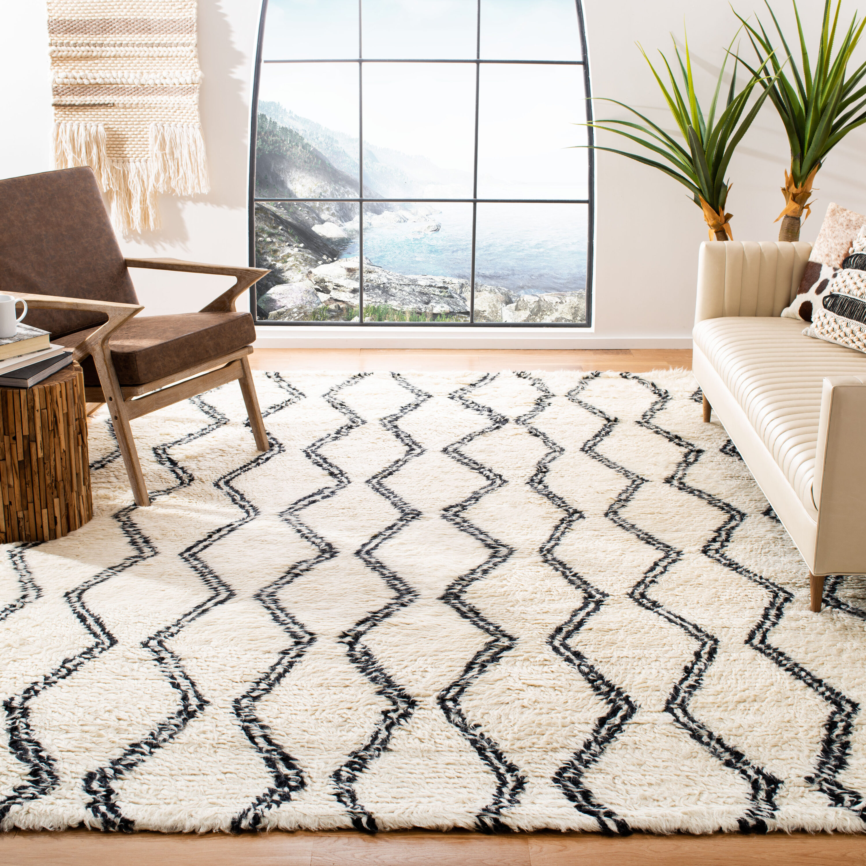  Kenya 250 Black/Ivory Moroccan 9Ft x 12Ft Large Rectangle Rug