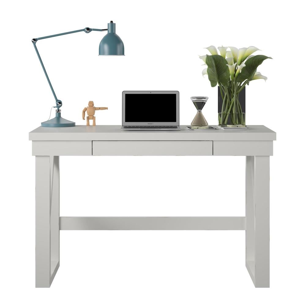 Crestwood Transitional White Painted Wood Computer Desk with Drawer