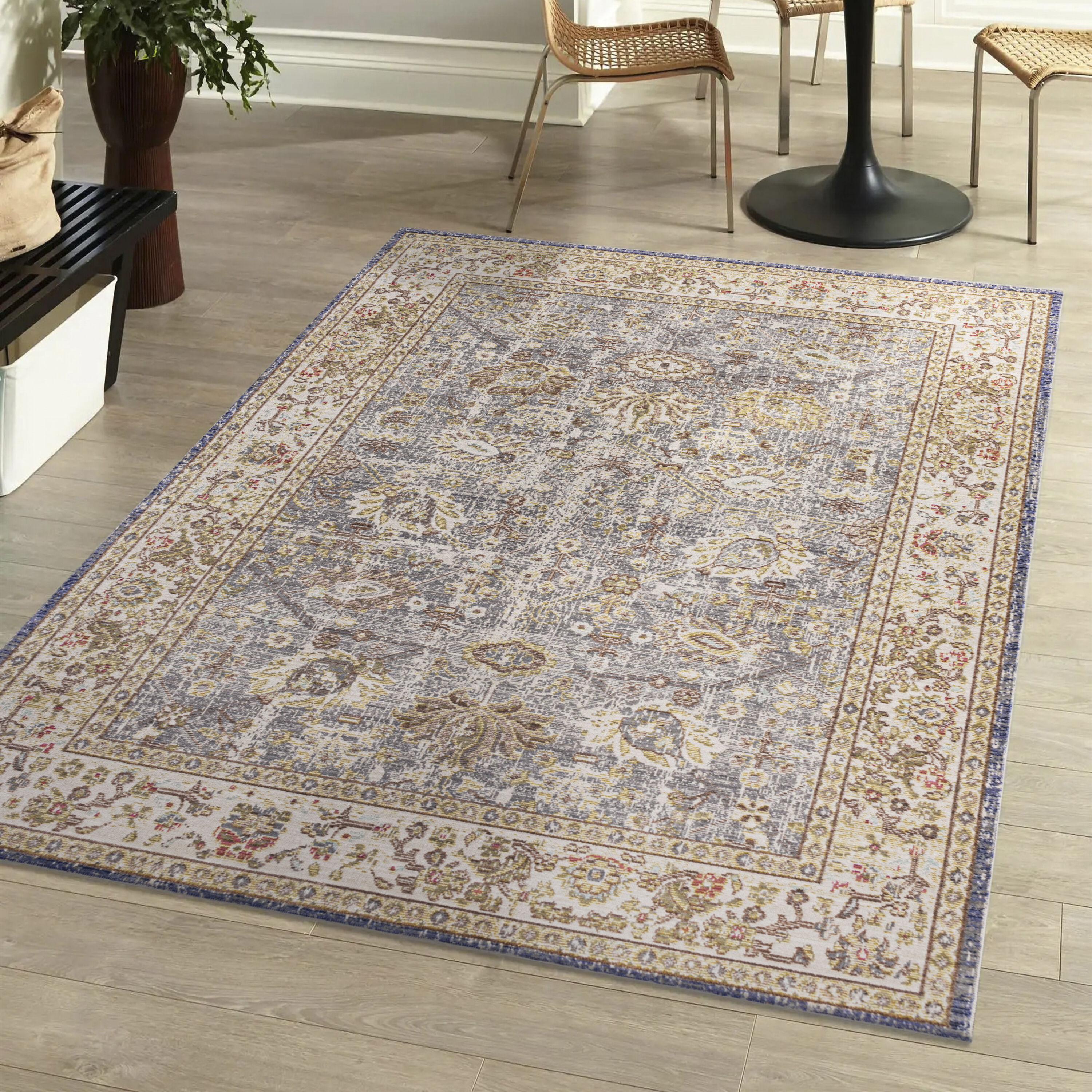 JONATHAN  Y MDP304B-3 MODERN PERSIAN Alba Faded Peshawar 3 x 5 (ft) Loomed Polyester Gray/Ivory Rectangular Indoor Medallion Persian Area rug