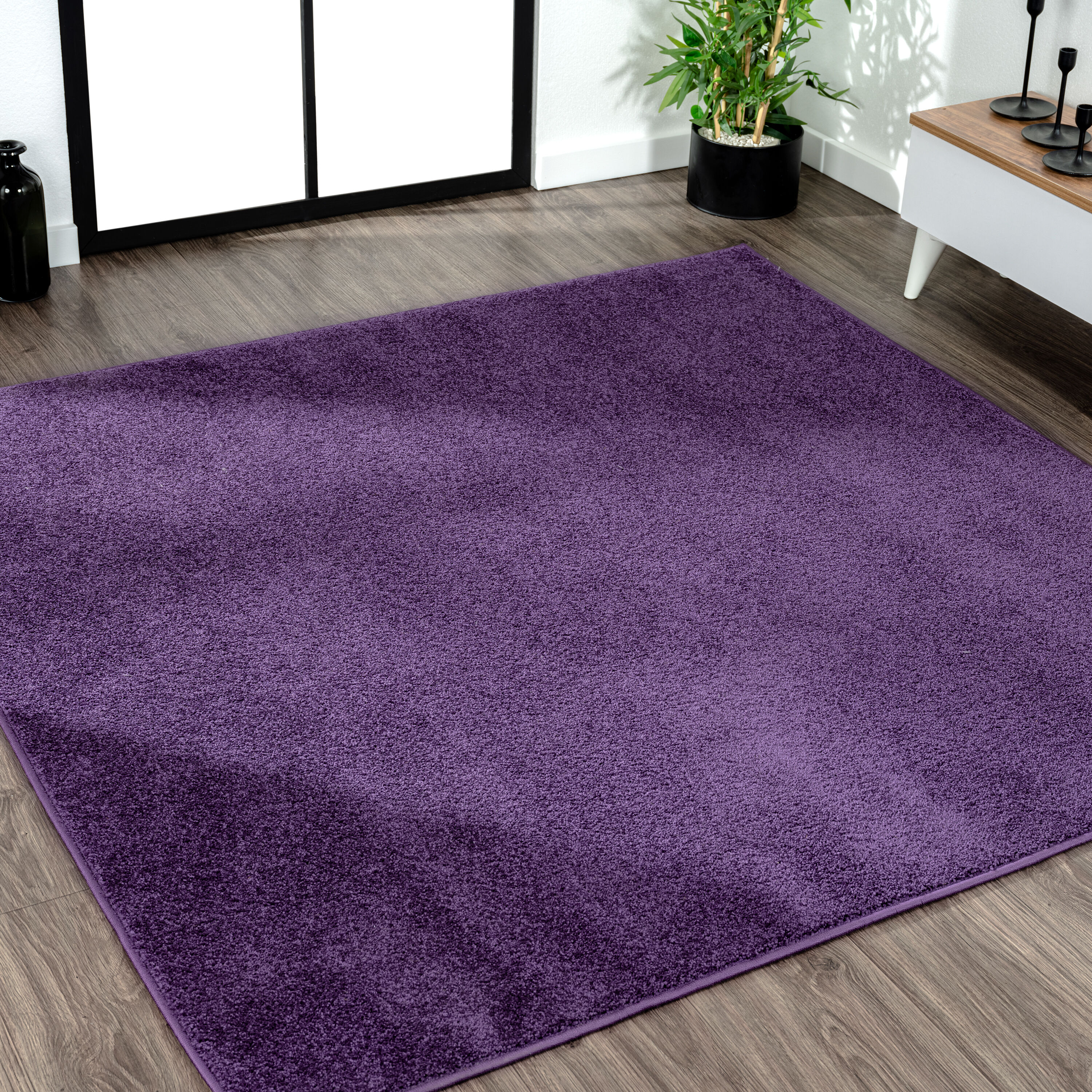 JONATHAN  Y SEU100N-6SQ SUPERSOFT Haze Solid Low-Pile 6 x 6 (ft) Loomed Polypropylene Purple Square Indoor Solid Coastal Area rug