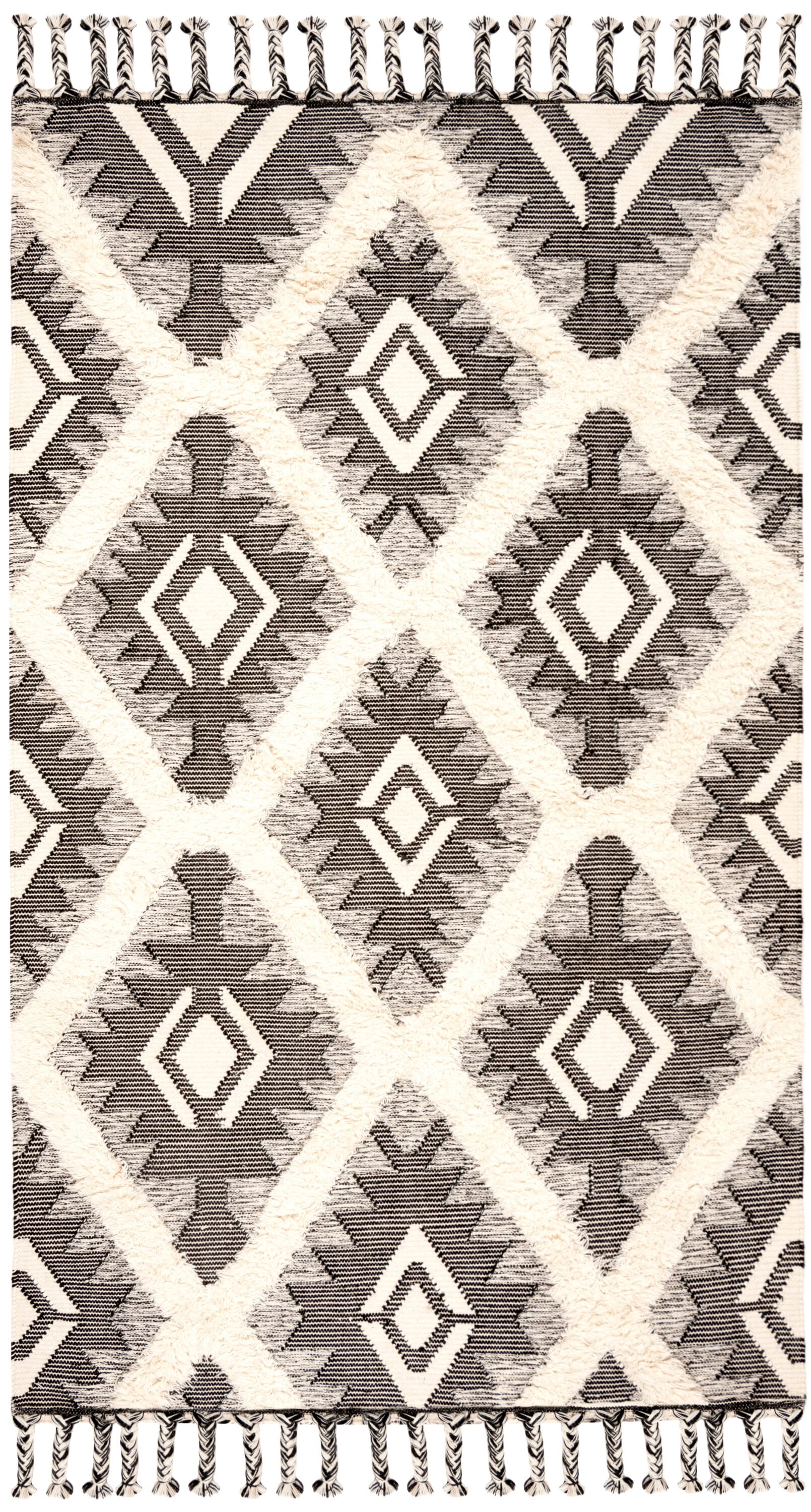 Karin Handmade Tufted Black Wool Rectangular Rug 6' x 9'