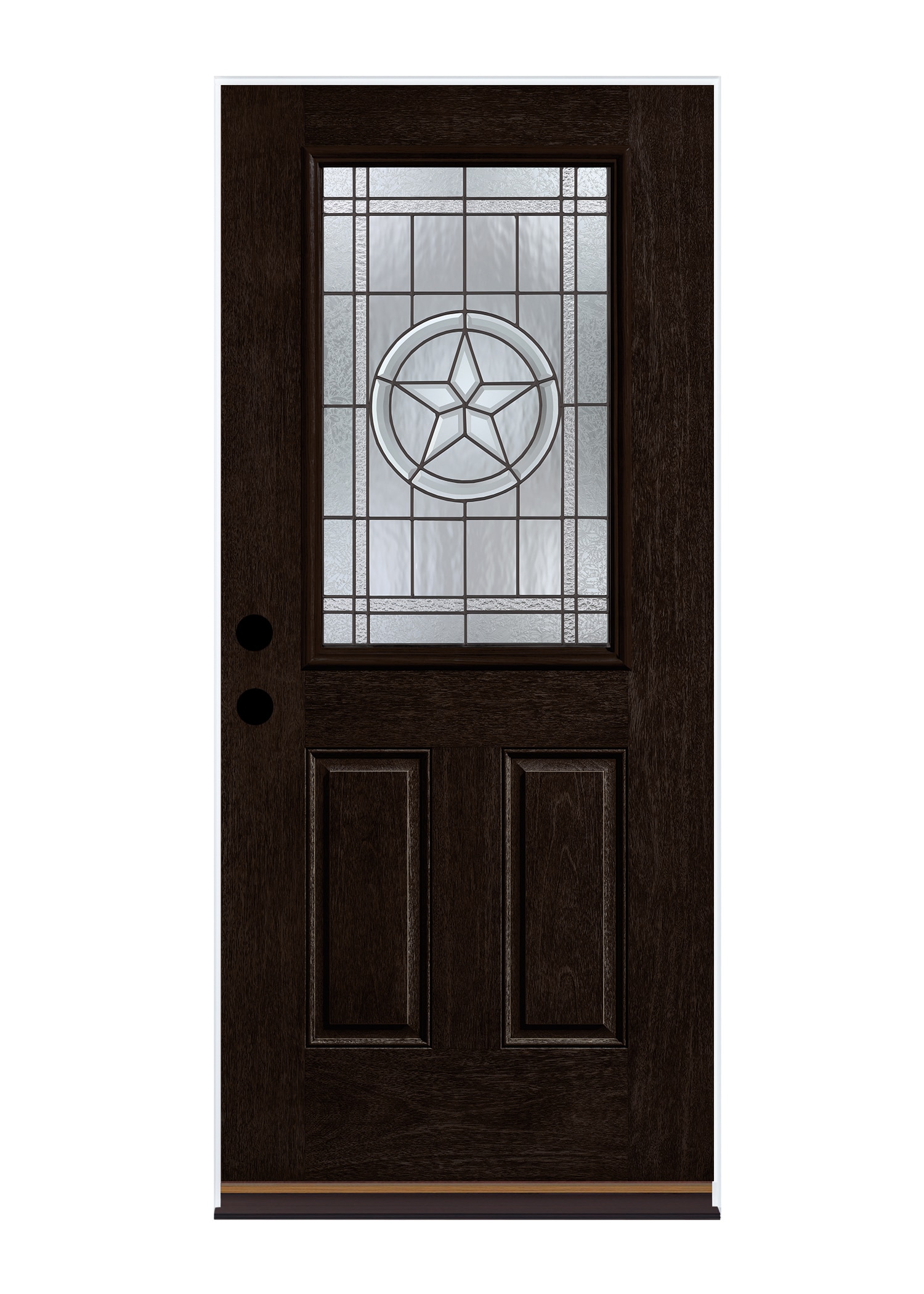 Therma-Tru Benchmark Doors Star 36-in x 80-in Fiberglass Half Lite Left-Hand Outswing Dark Elm Stained Prehung Single Front Door Insulating Core -  TTB639470SOS