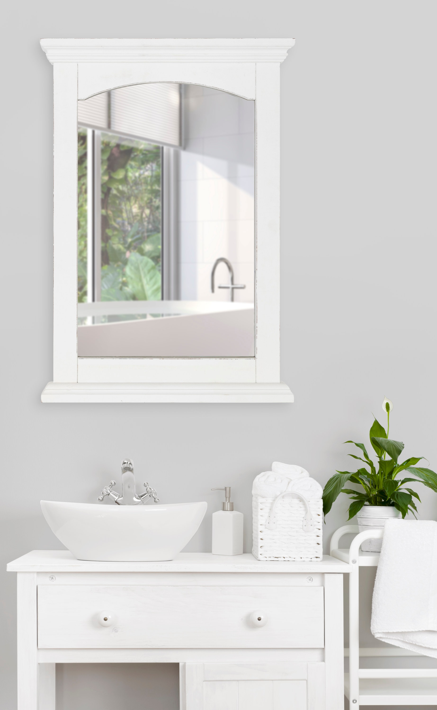 Rustic White Wood Full Length Rectangular Wall Mirror