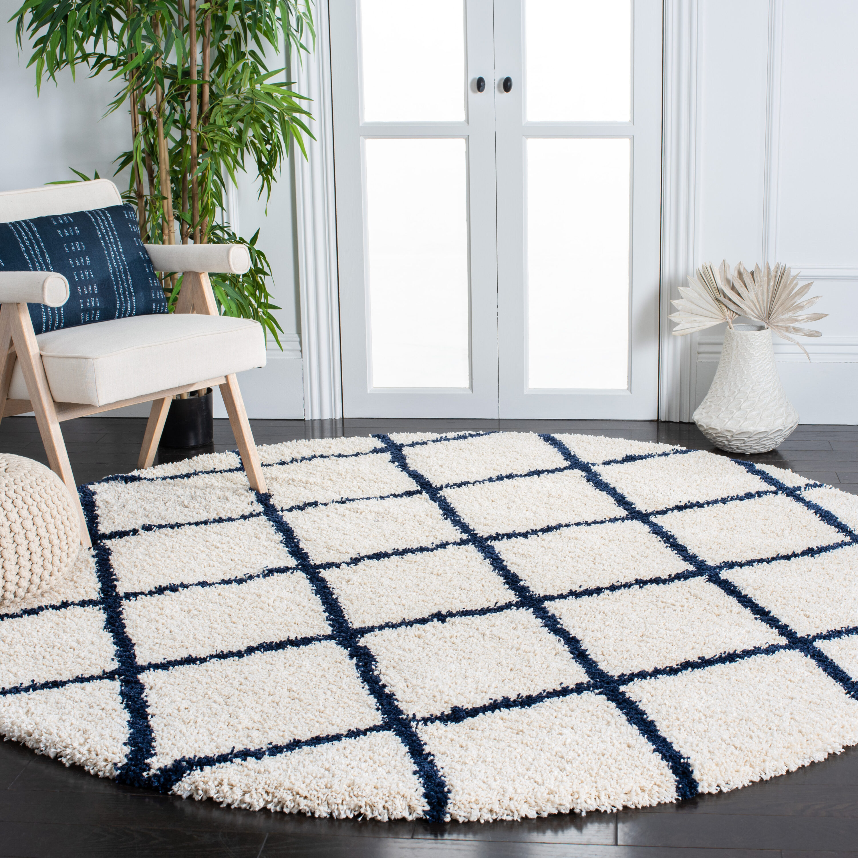 Safavieh - Hudson Shag 222E Ivory Navy 7ft x 7ft