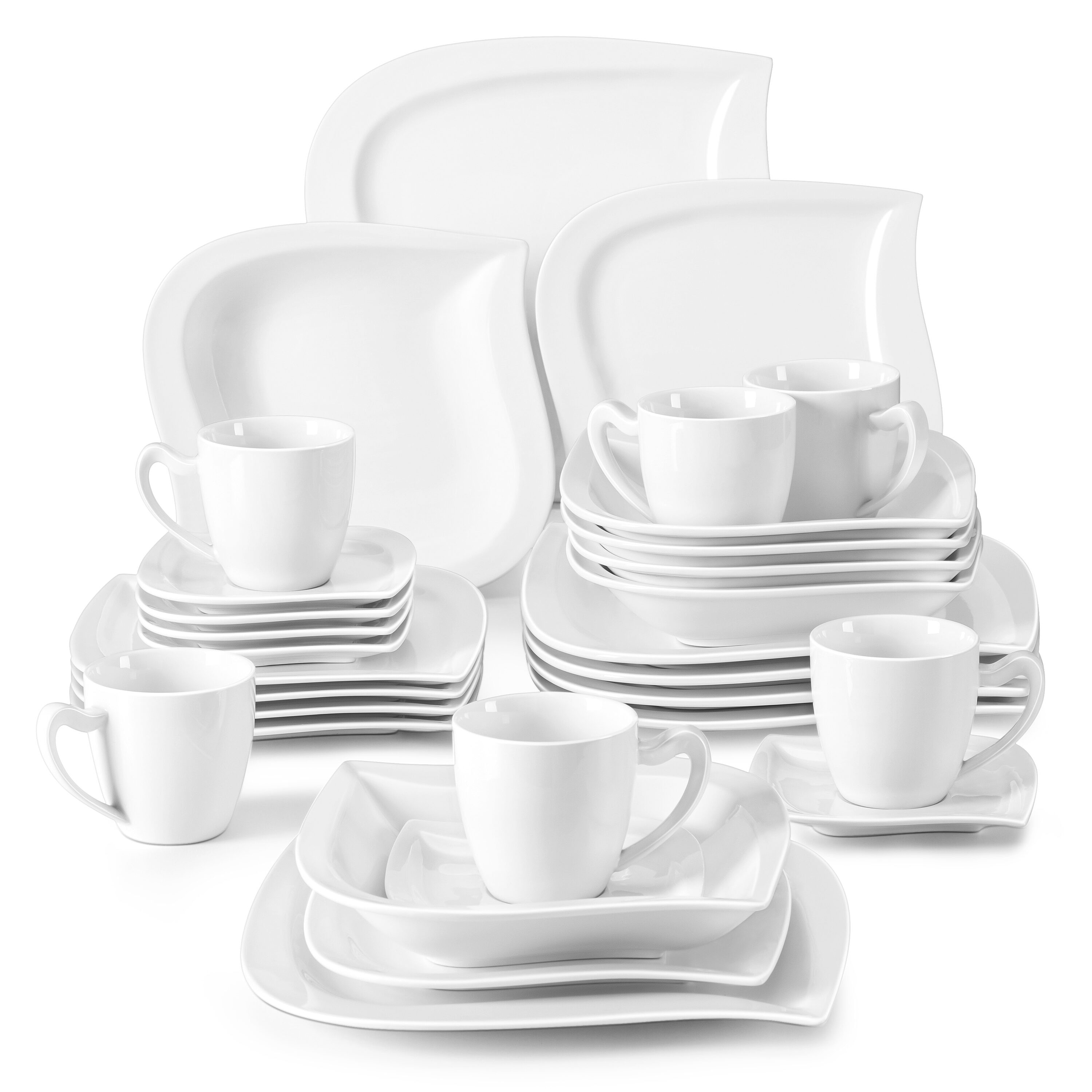 MALACASA, Porcelain Dishes Sets for 6, 18-Piece Dinner Set Ivory