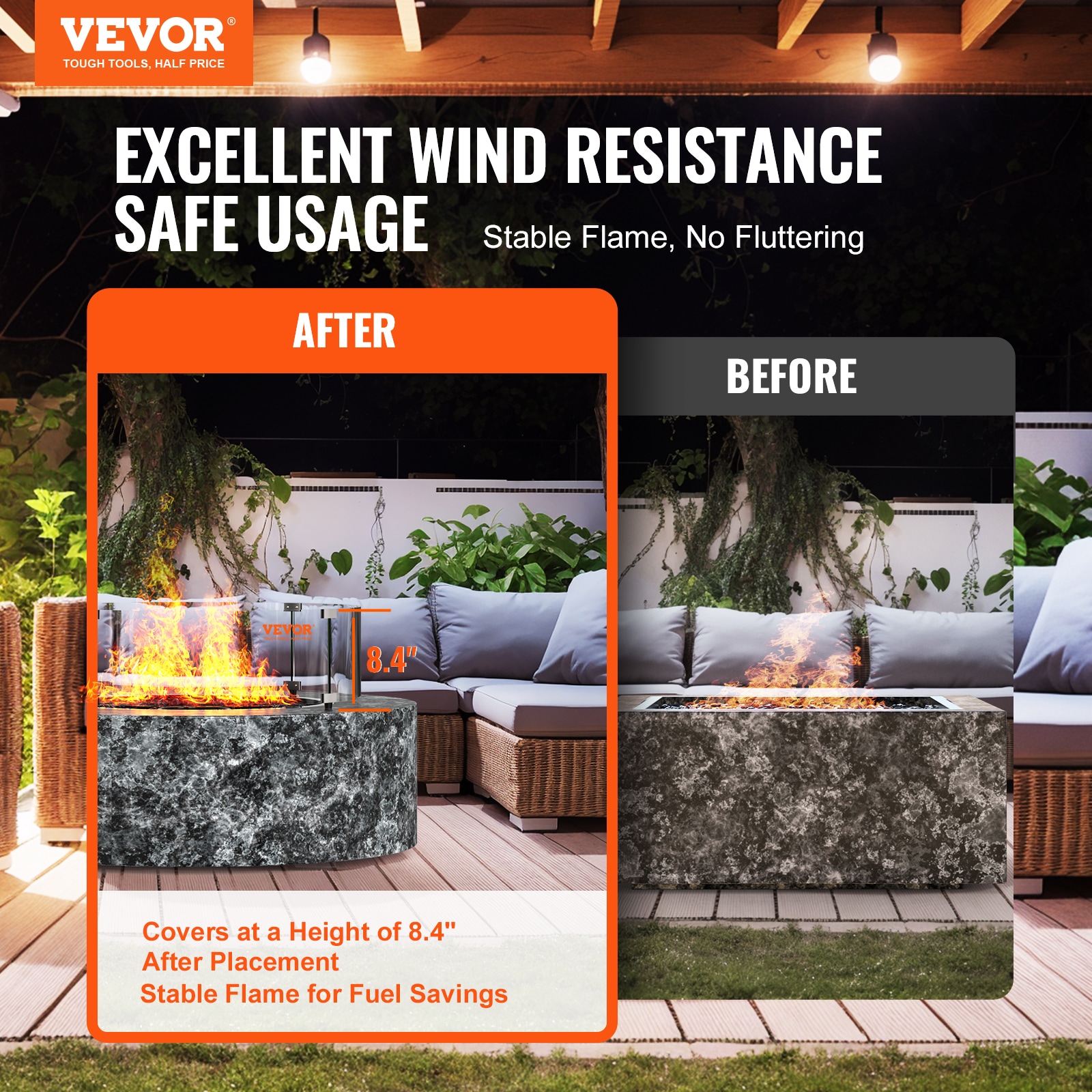 Round Glass and Aluminum Fire Pit Wind Guard