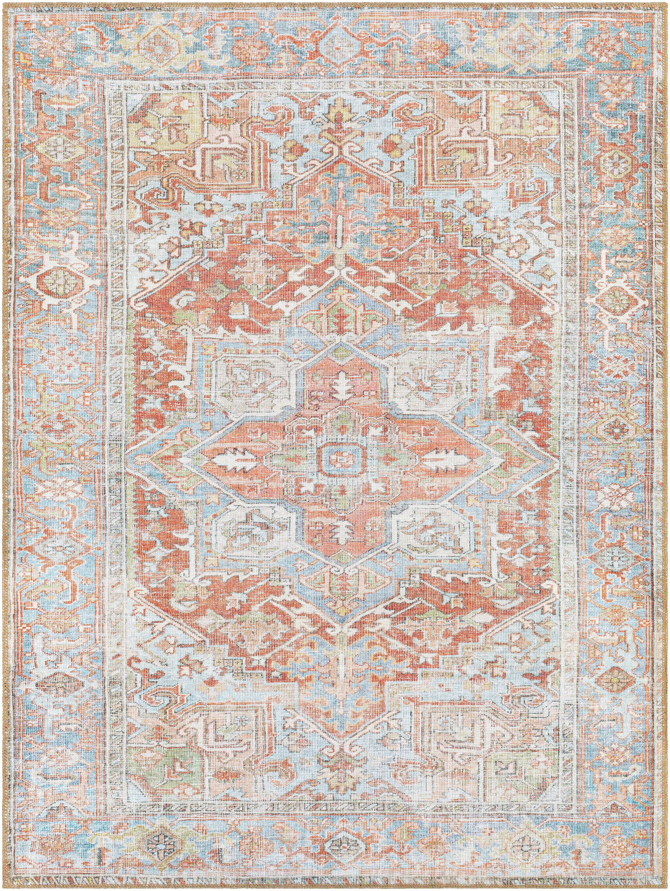 Alanya Blue and Beige Rectangular Washable Chenille Rug