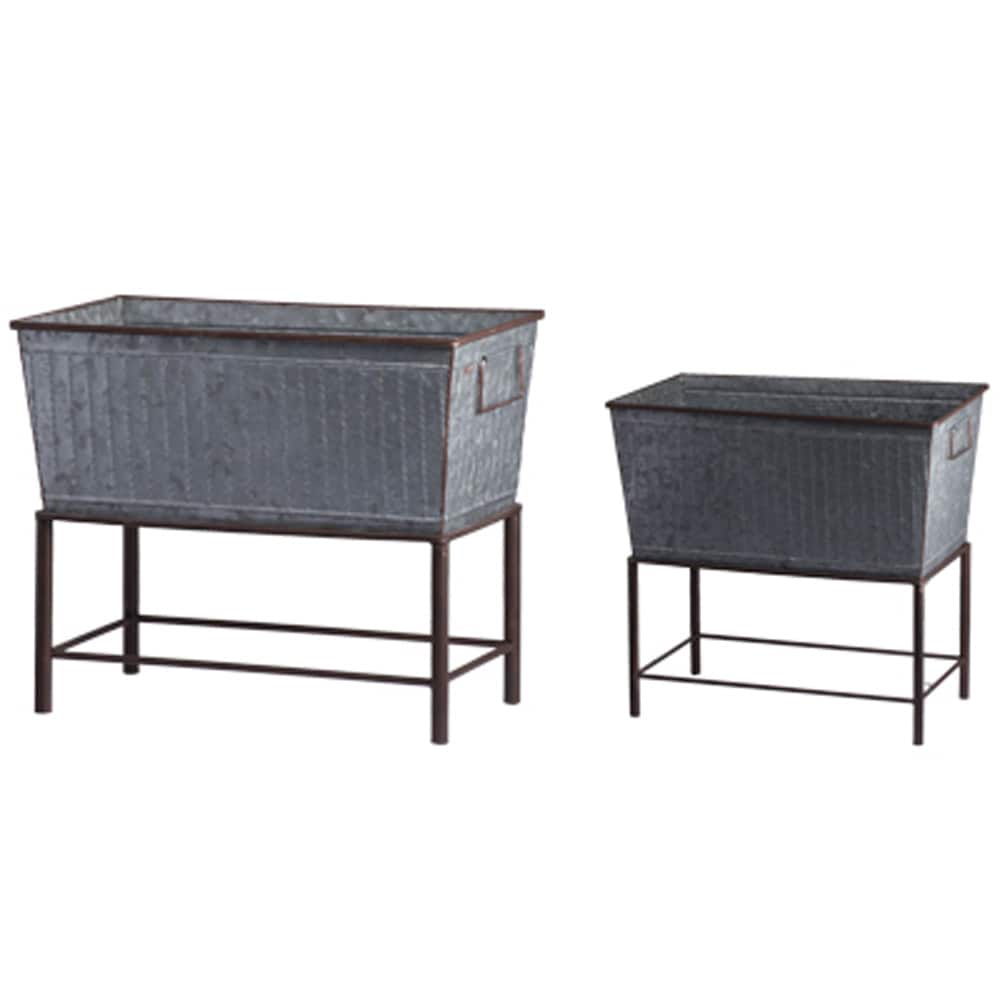 A&B Home D43515-DS 2 -Pack Rectangle 12.2-Inches W Extra Large Gray Metal Contemporary/Modern Indoor/Outdoor Planter with Drainage Holes Stand Included