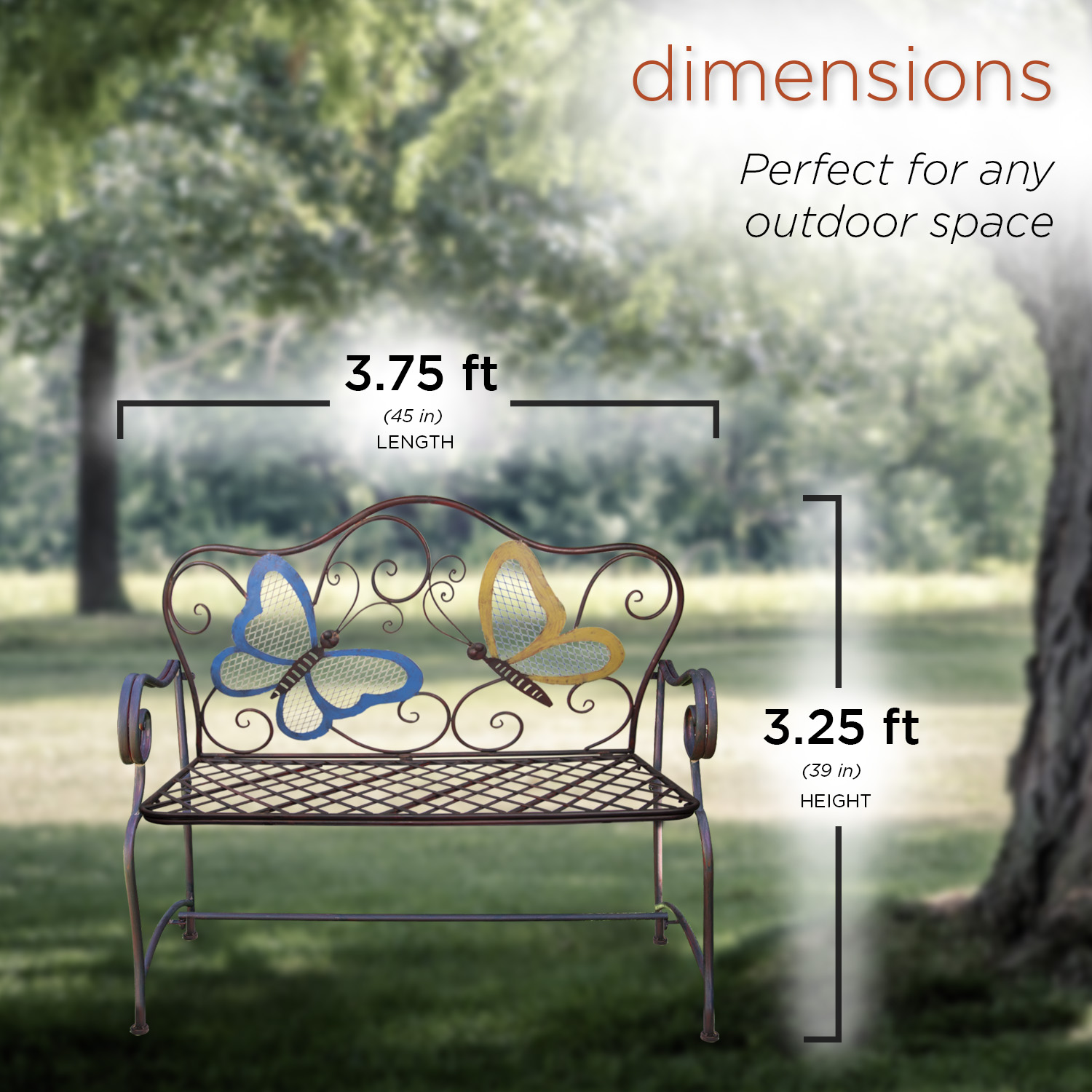 Rustic Bronze Iron Butterfly Garden Bench - 46" Length