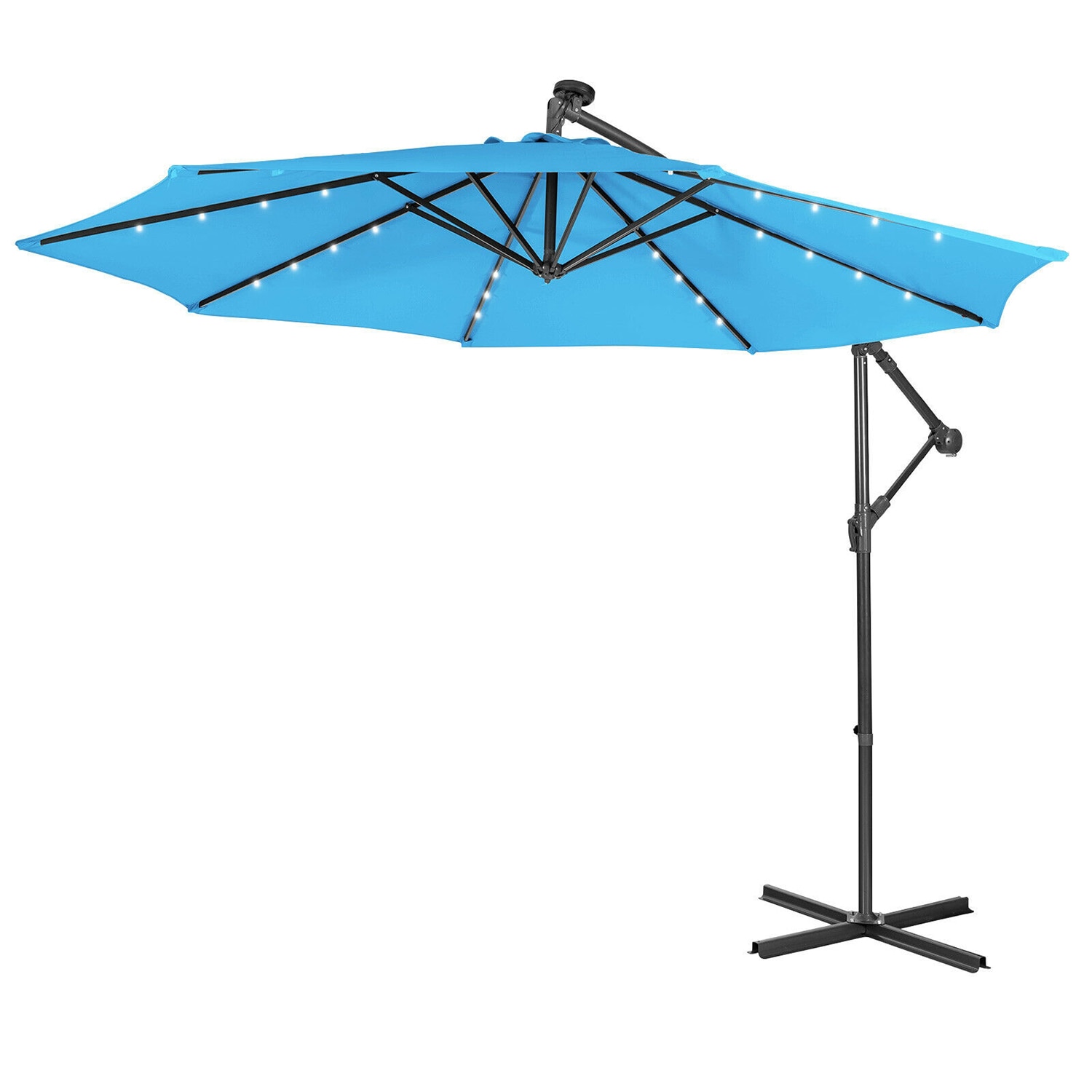 WELLFOR TDG10194LS 10-ft Steel Blue Cantilever Patio Umbrella with Lights