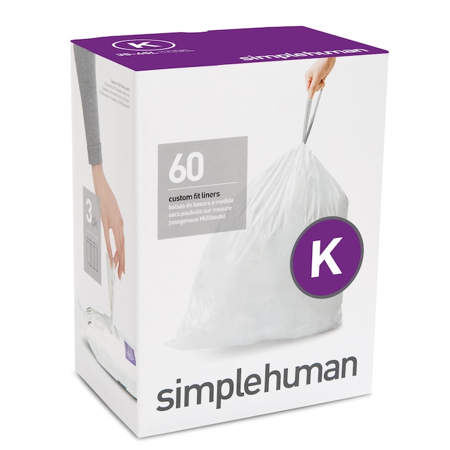 simplehuman Code K 12-Gallons White Outdoor Plastic Kitchen Drawstring Trash  Bag (60-Count) in the Trash Bags department at