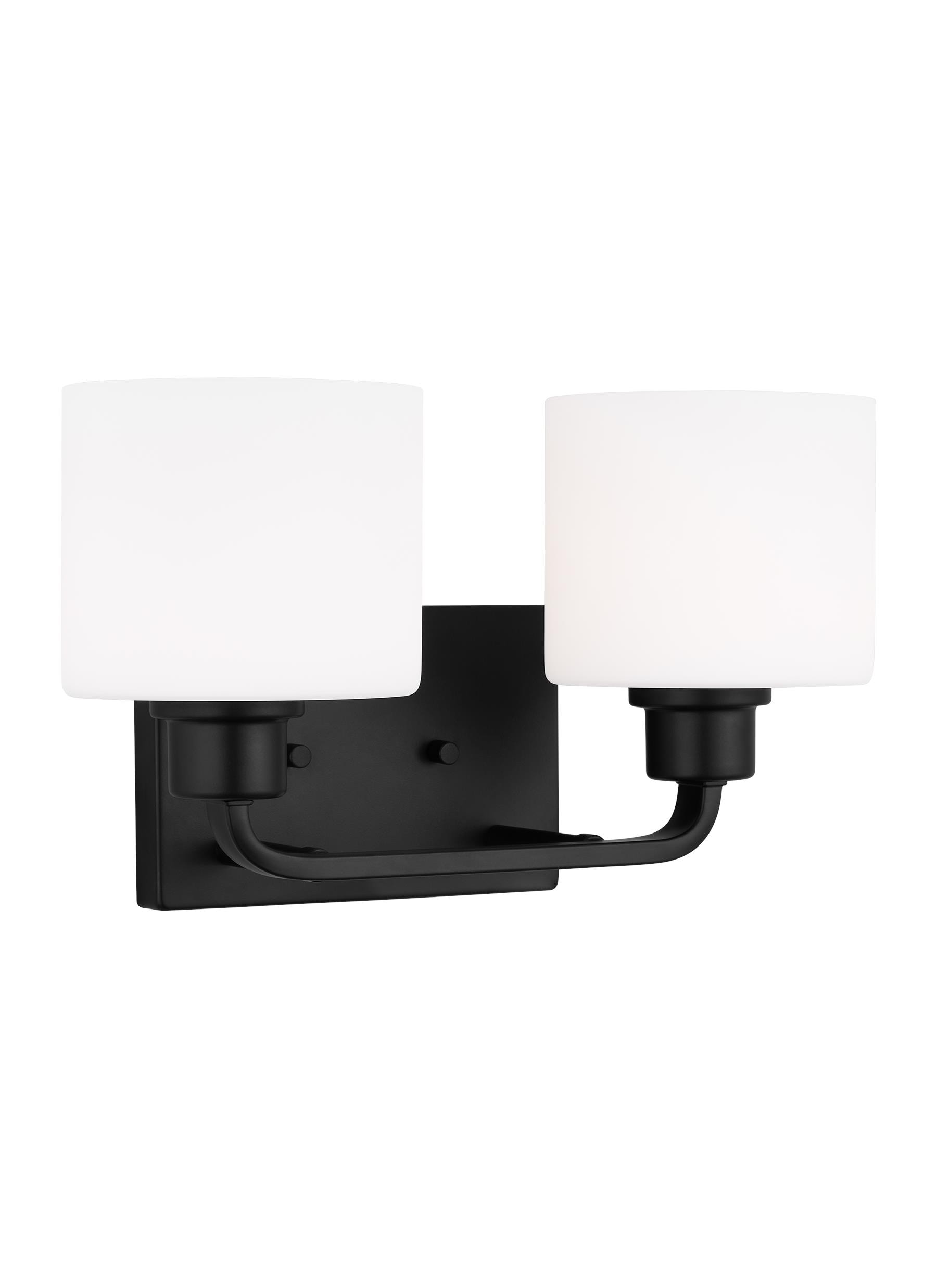 Midnight Black 2-Light Vanity Fixture with Etched Glass Shades