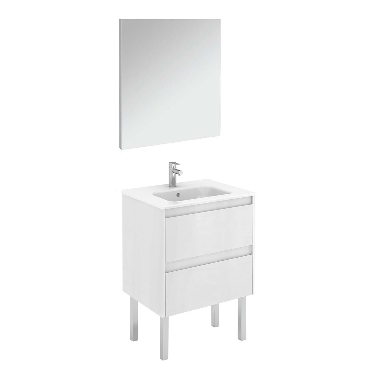 WS Bath Collections Ambra 24-in Gloss White Single Sink Bathroom Vanity with Ceramic White Ceramic Top (Mirror Included)
