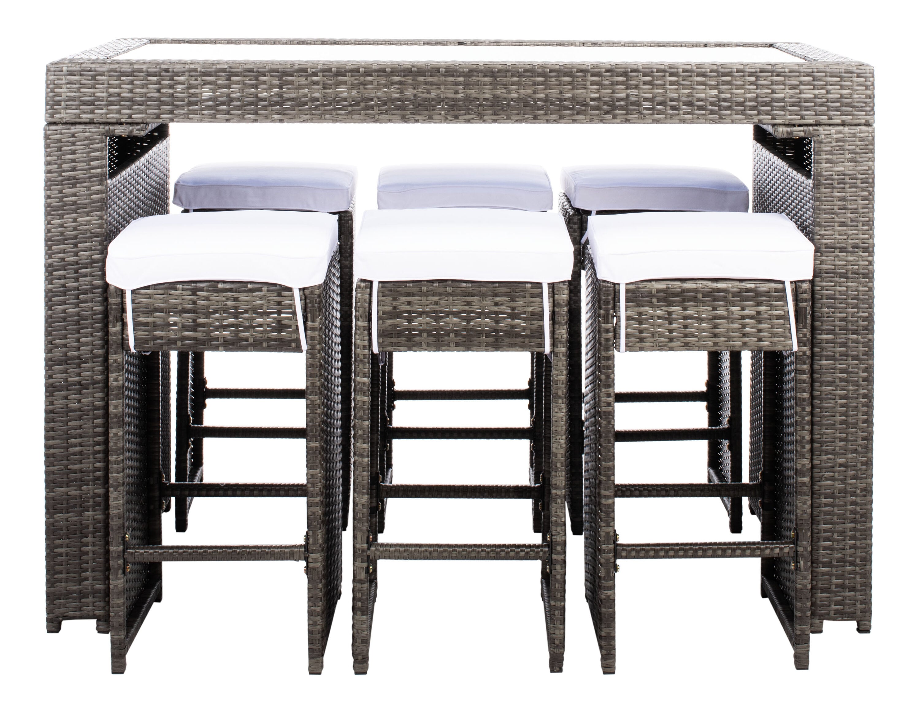 Hutton 7-Piece Gray Brown and White Outdoor Dining Set