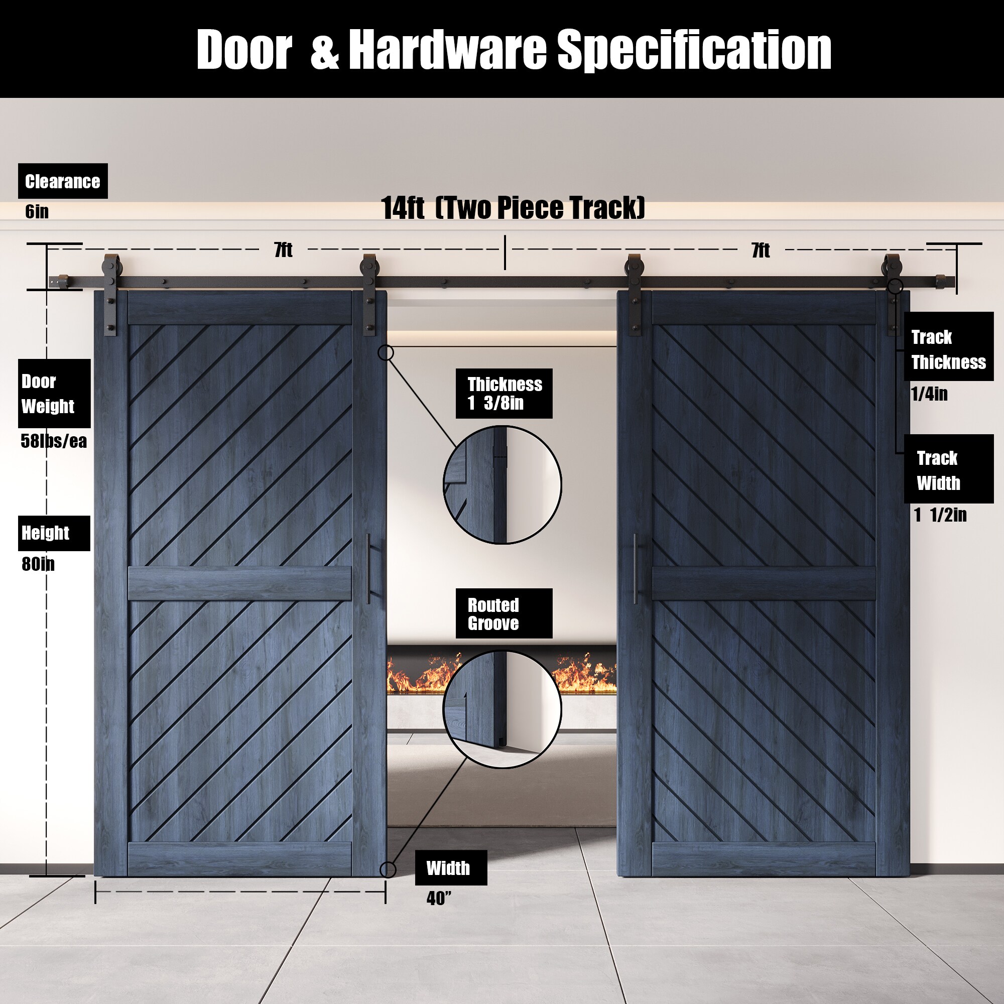 HOMACER YT2H168C-XT1-4080-NA Barn-Doors - View #2