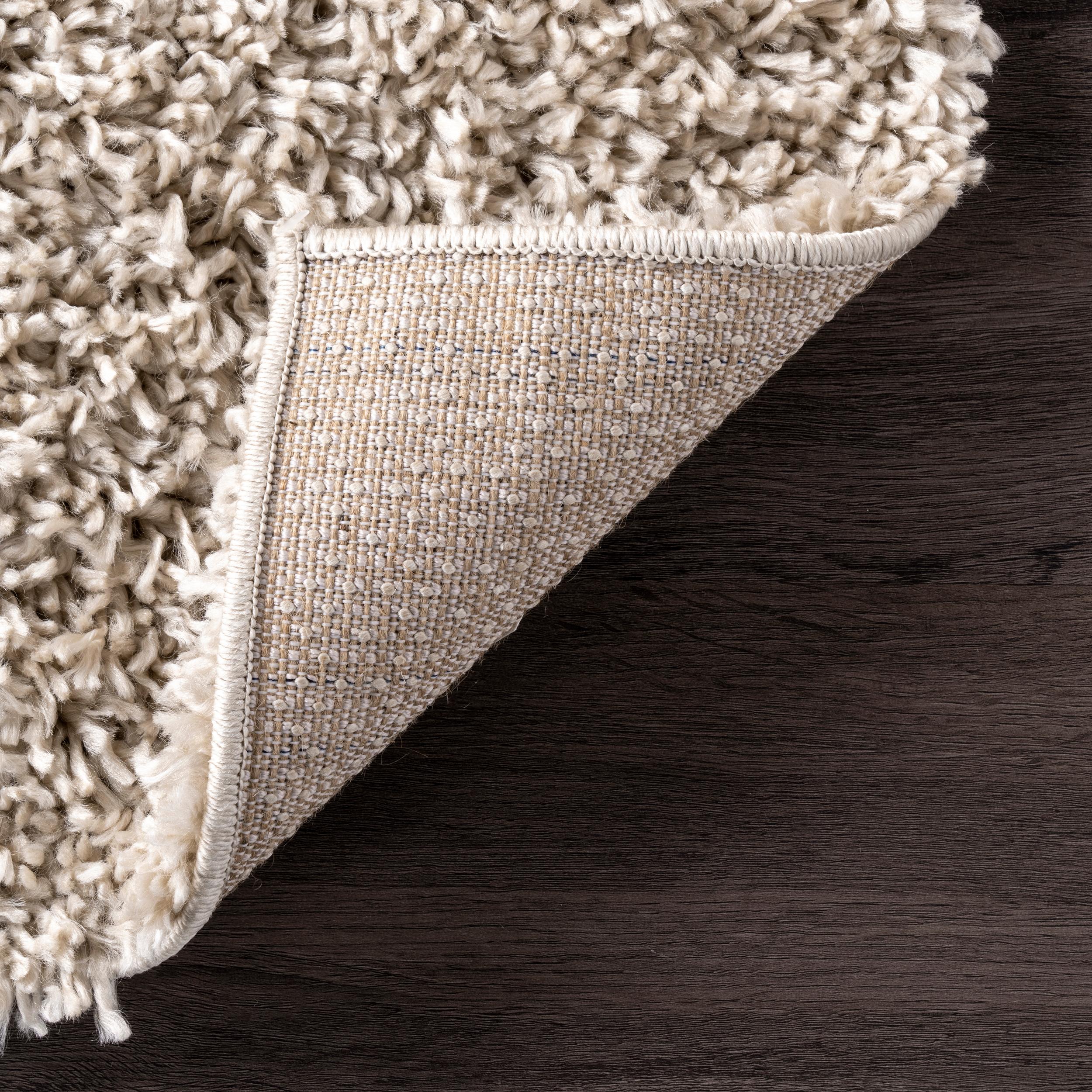 Beige Solid Shag Reversible Synthetic Runner Rug