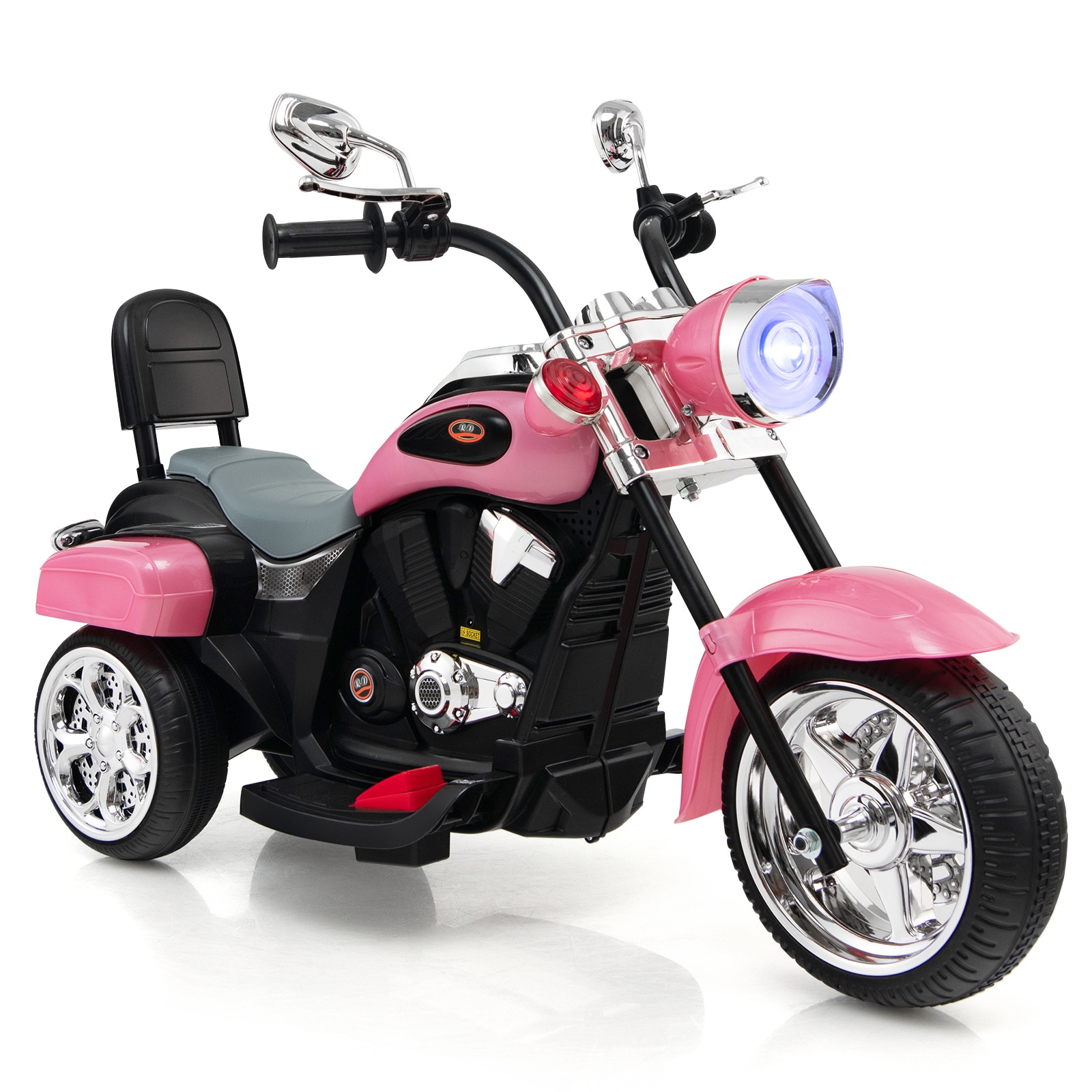 Costway - 6V Kids Ride on Chopper Motorcycle 3 Wheel Trike with Headlight and Horn Pink
