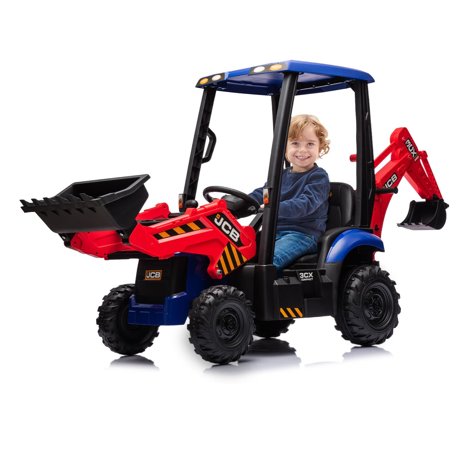 Qeetex TOYPTO0YTKBYCO Hetoy 4 In 1 Ride On Excavator And Bulldozer Electric Construction Vehicle With Remote Control Adjustable Seat And Durable Wheels Red